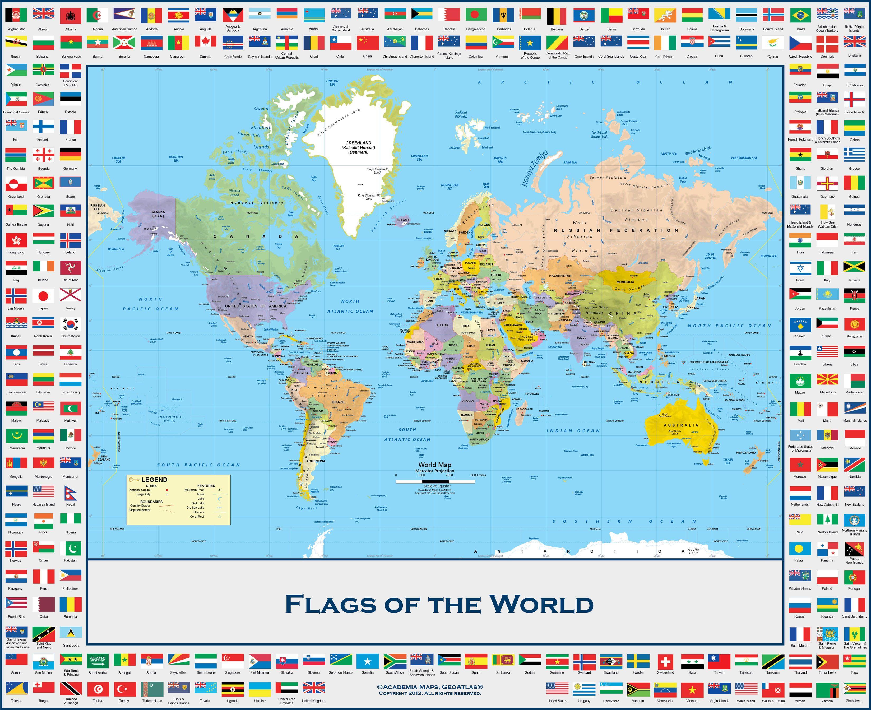 Flags of the World Political Wall Map
