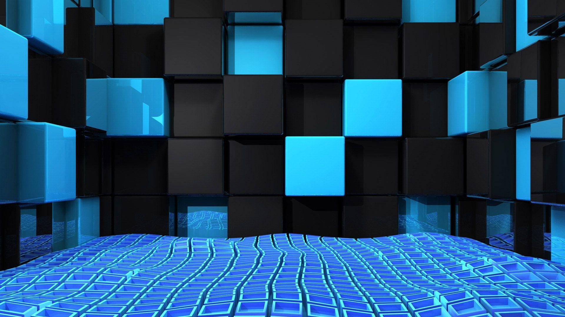 3D Blue And Black Cubes Desktop Background 1920×1080. Epic