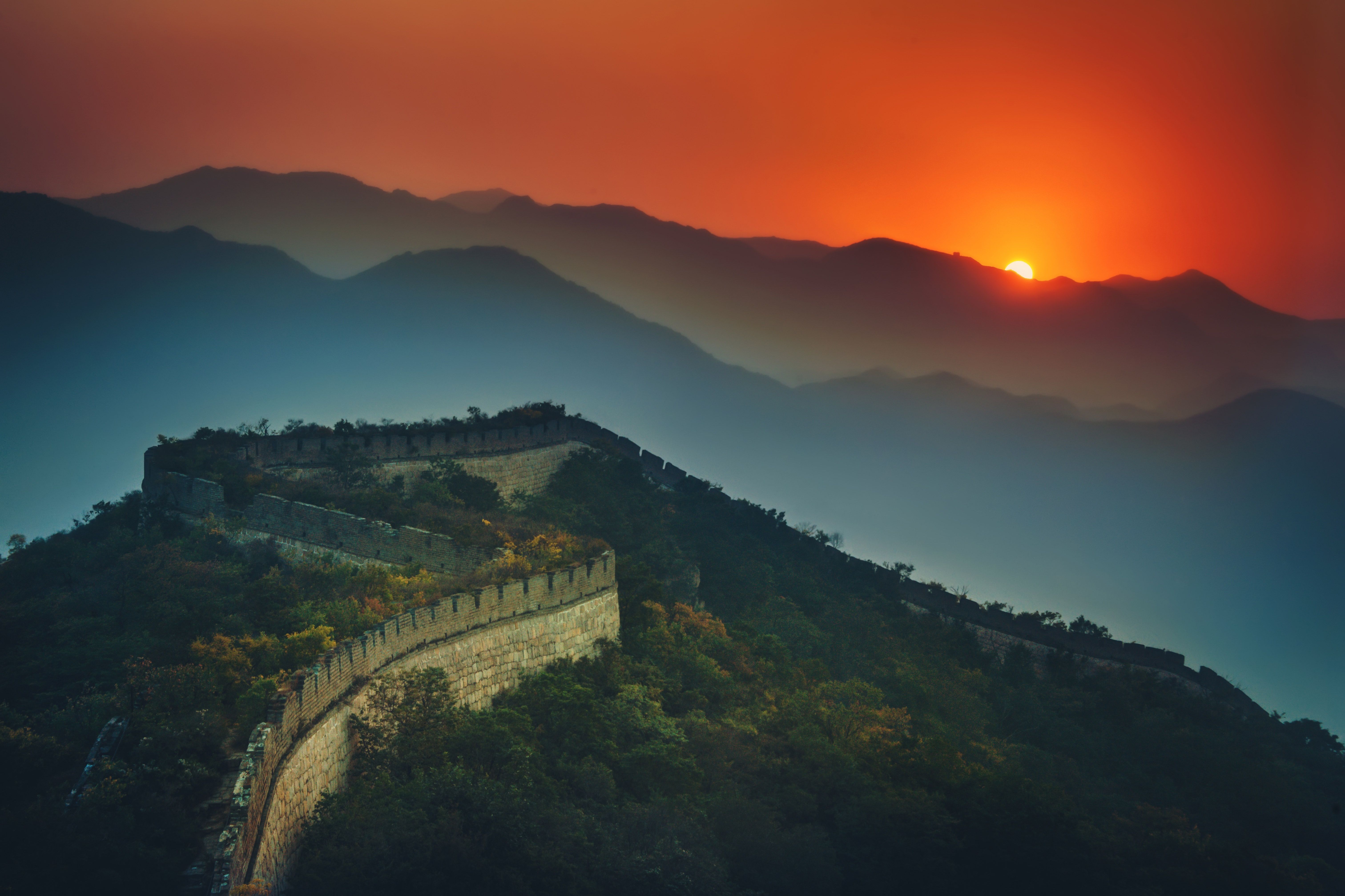 Wallpaper Great Wall of China, Sunset, 5K, World