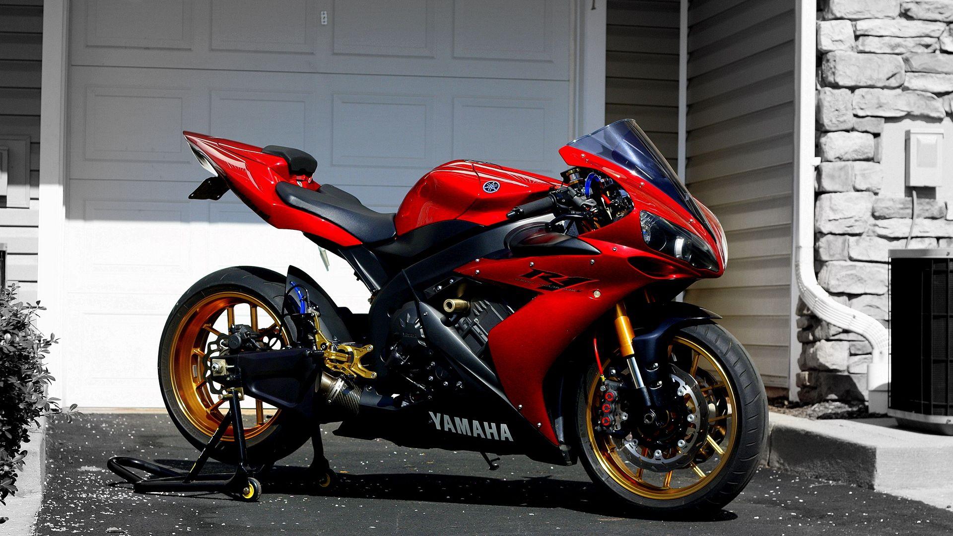 Download wallpaper 1920x1080 yamaha, r red, sportbike full hd, hdtv, fhd, 1080p HD background