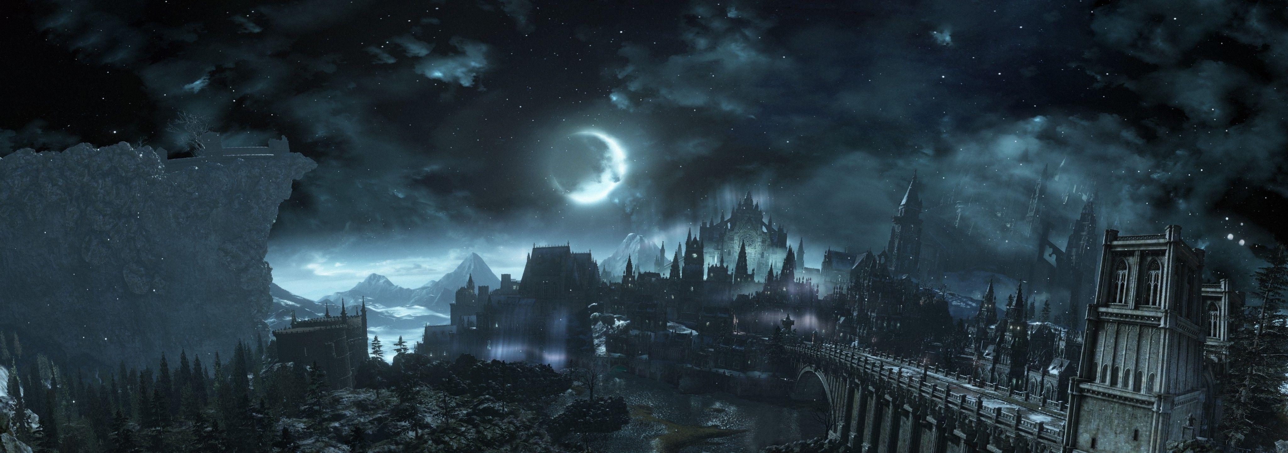 Dark Souls, Dark Souls III, Video Games, Sky, Clouds, Moon, Night