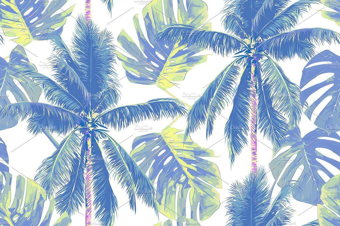 Tropical palm trees, leaves pattern Patterns Creative Market