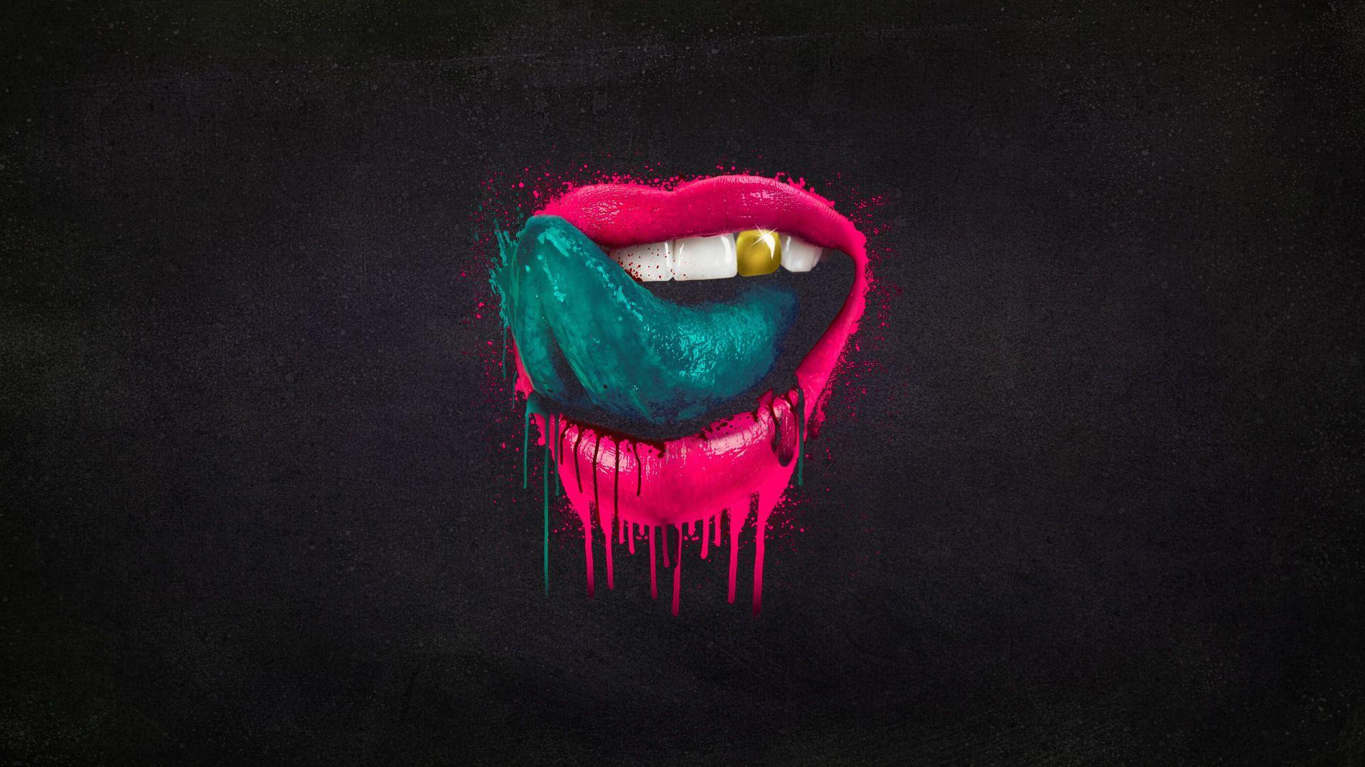 Mouth Tongue Splatter lips paint wallpaperx1080
