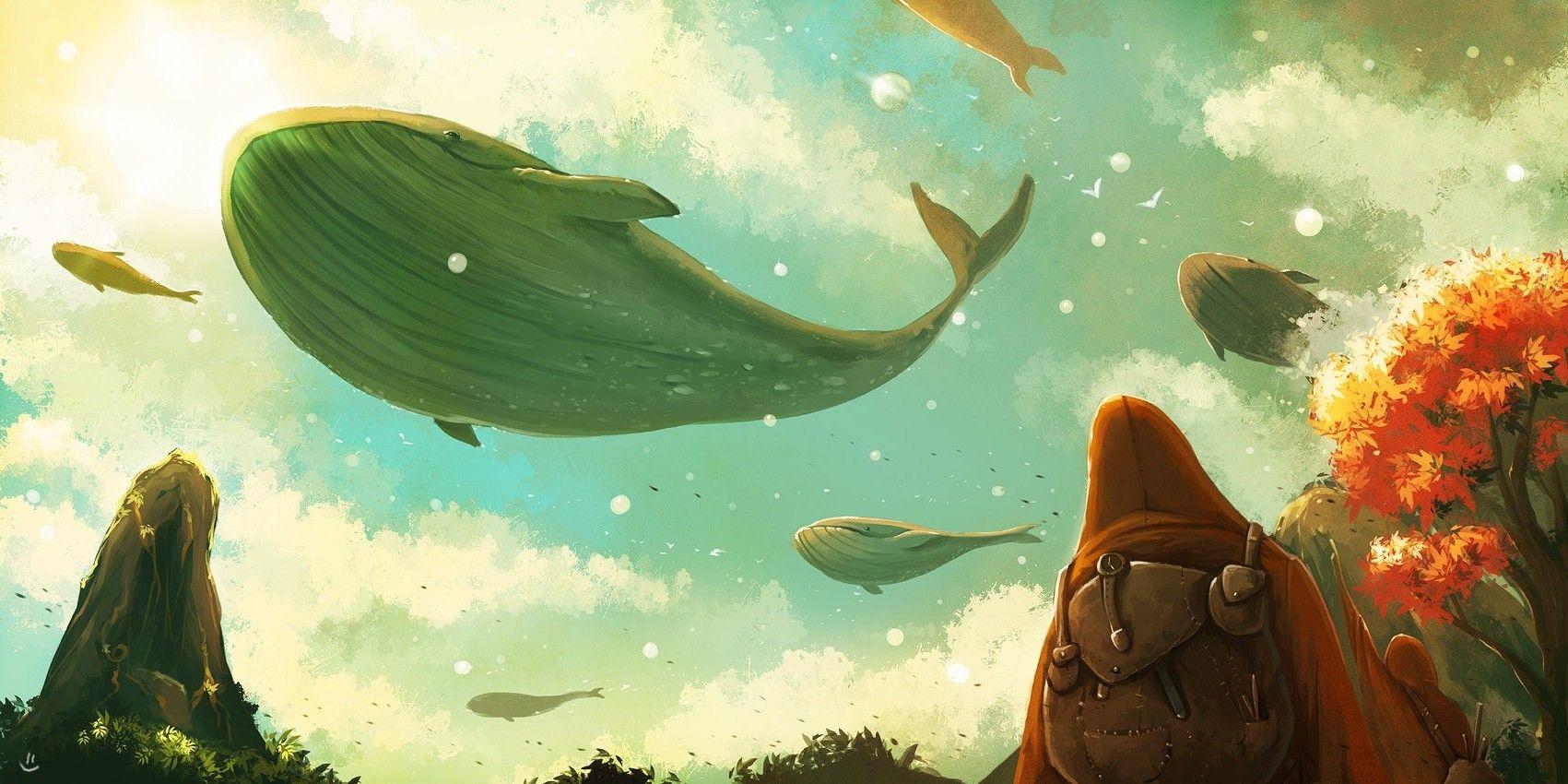 fantasy Art, Whale, Dreamworld, Soft Shading Wallpaper HD / Desktop