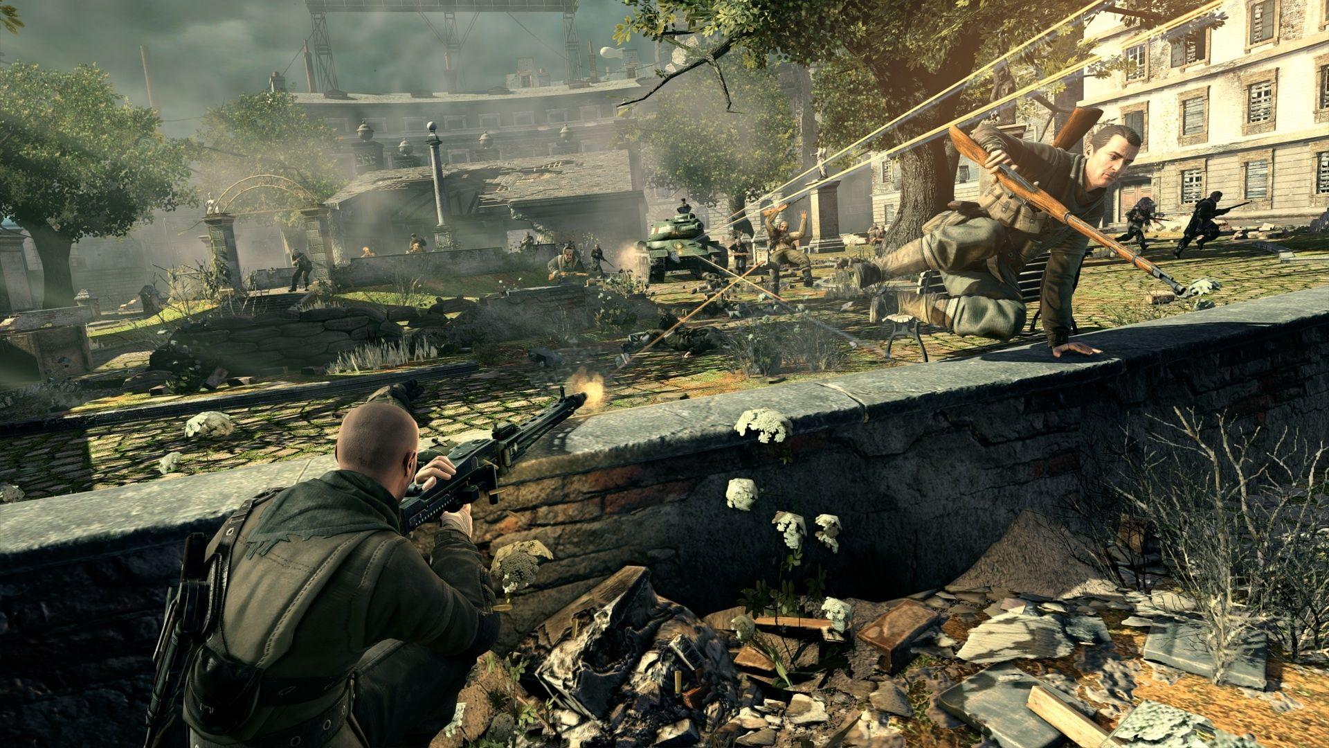 Download Wallpaper 1920x1080 sniper elite v2tank, soldiers, gun