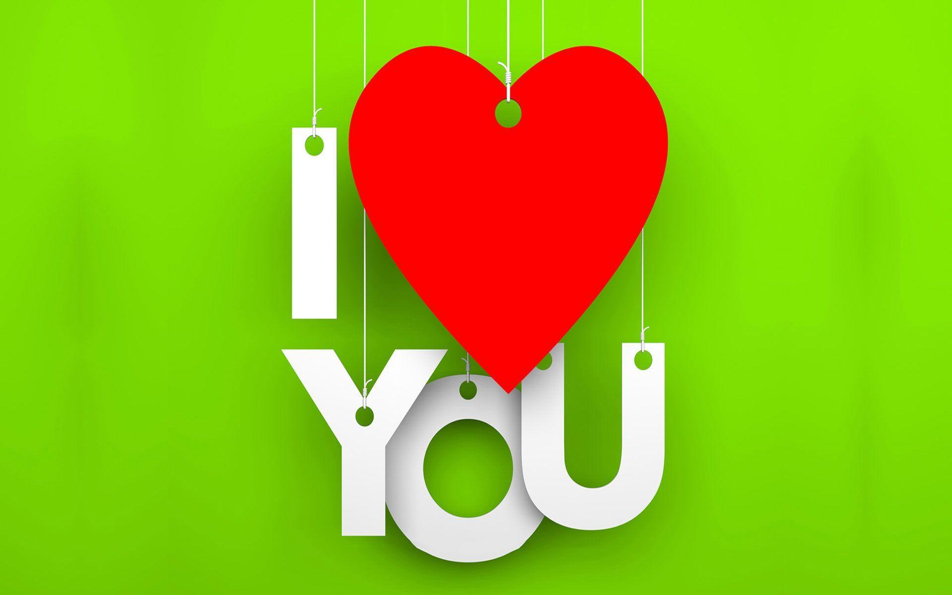 I Love You Wallpaper HD Green Background And Hanging Heart