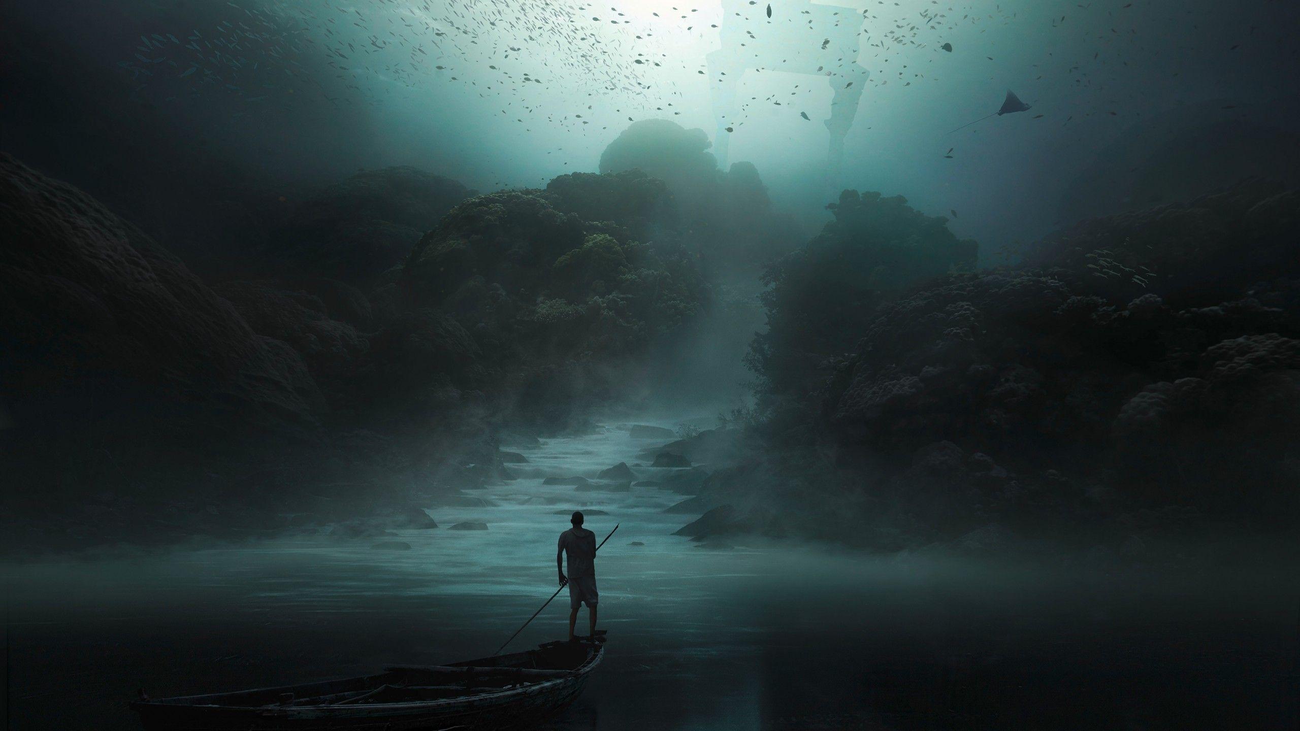 Wallpaper Underwater, Boat, Dream, HD, Creative Graphics