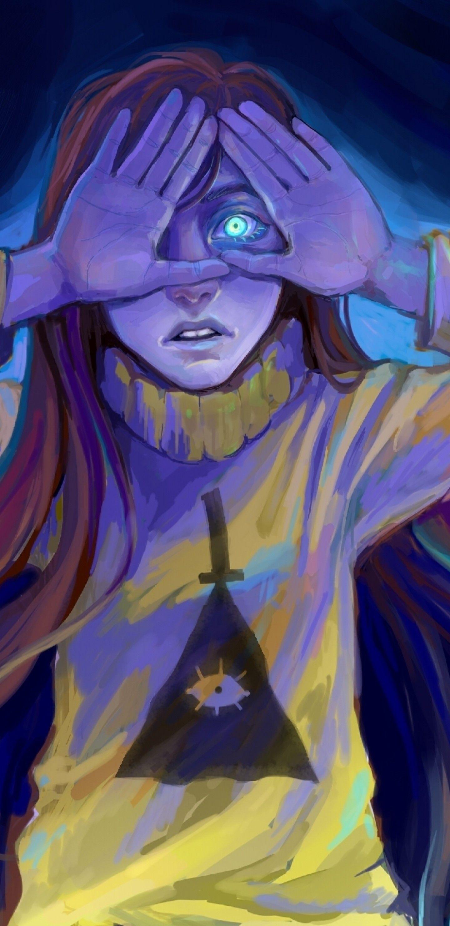 Download 1440x2960 Fantasy Girl, Shiny Eye, Illuminati, Triangle