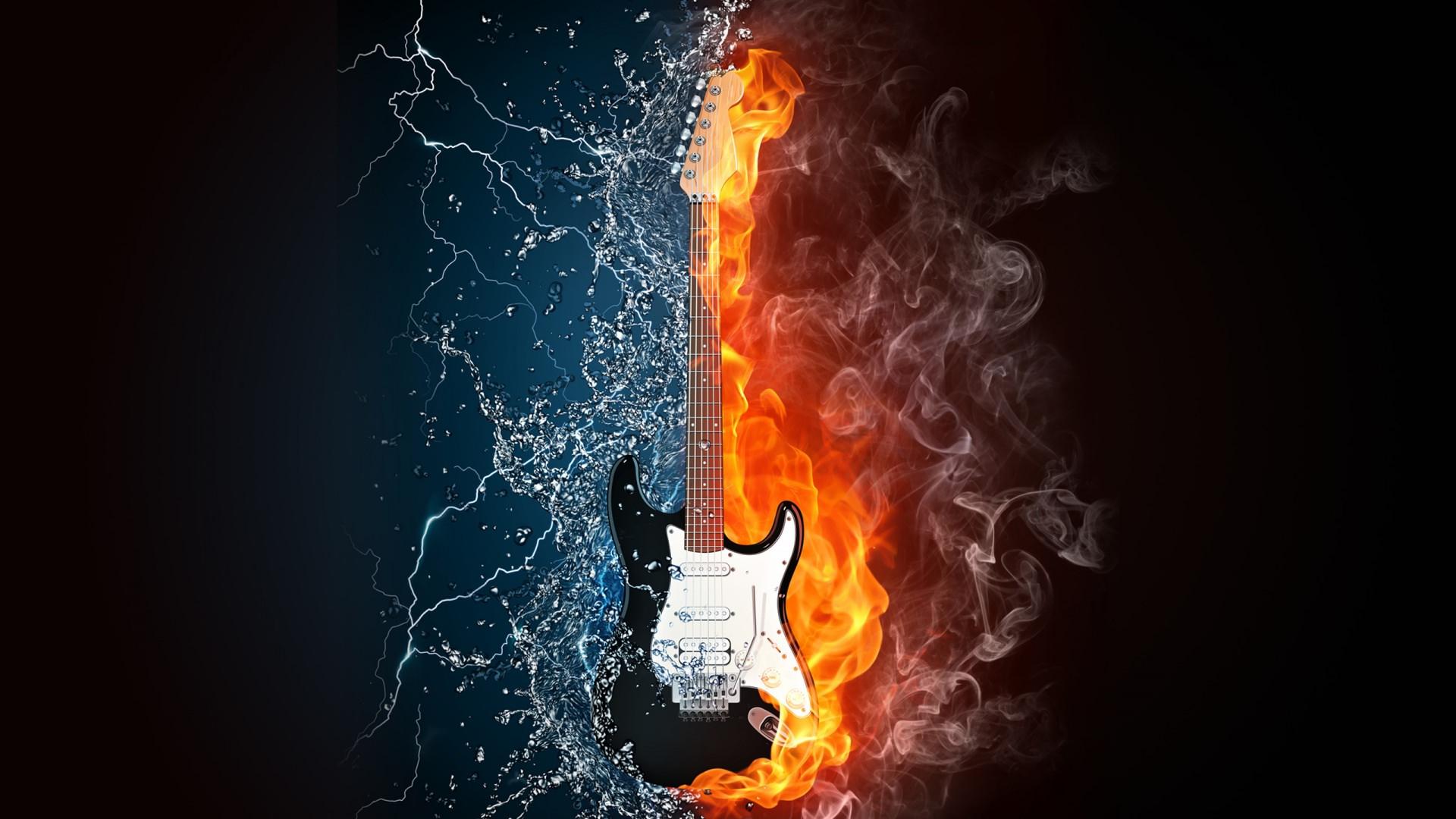 Cool Fire And Water Guitar Image HD Wallpaper. High
