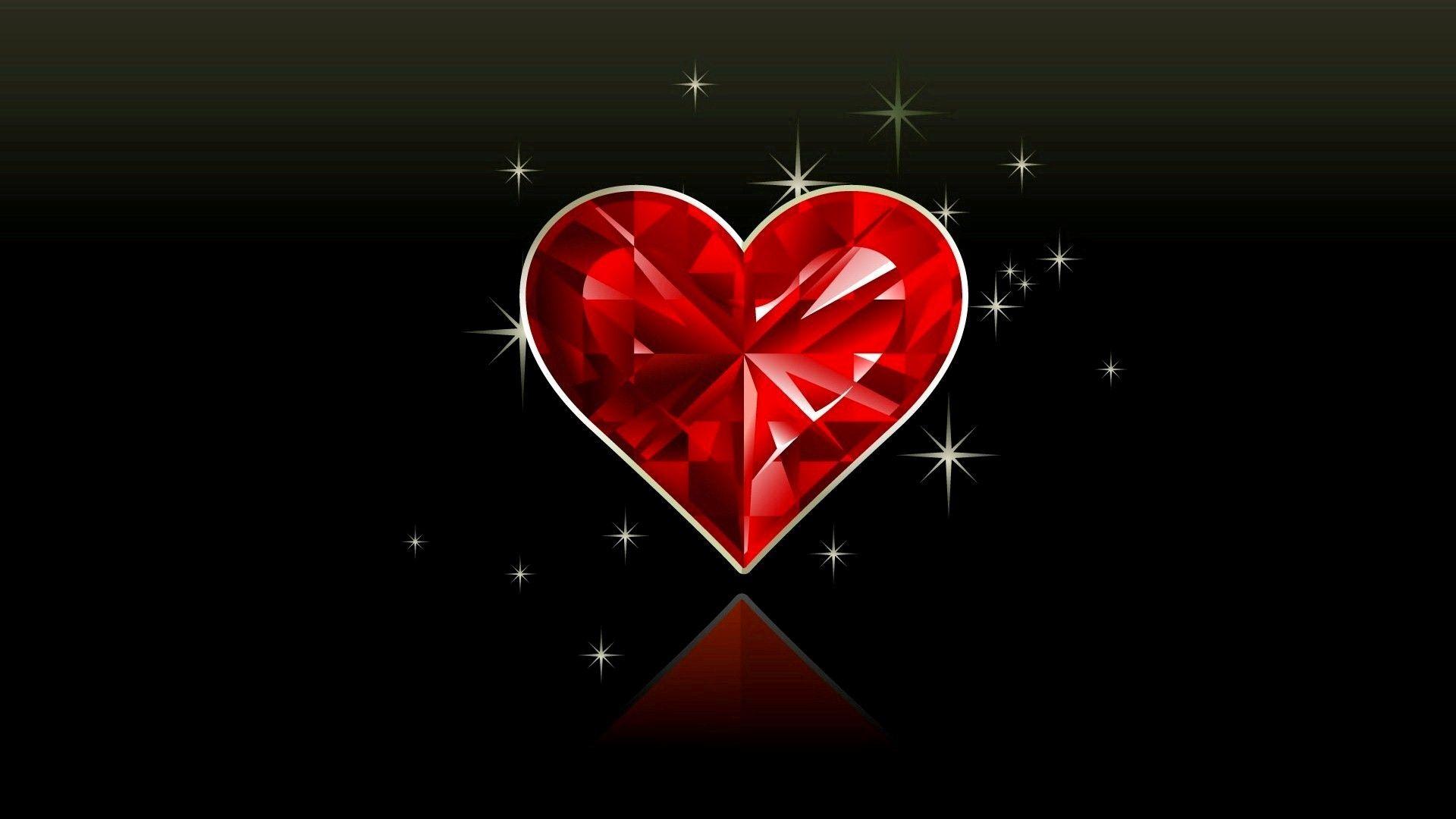 ♥• Red Crystal Heart in Black Background. !!!****Hearts Afire