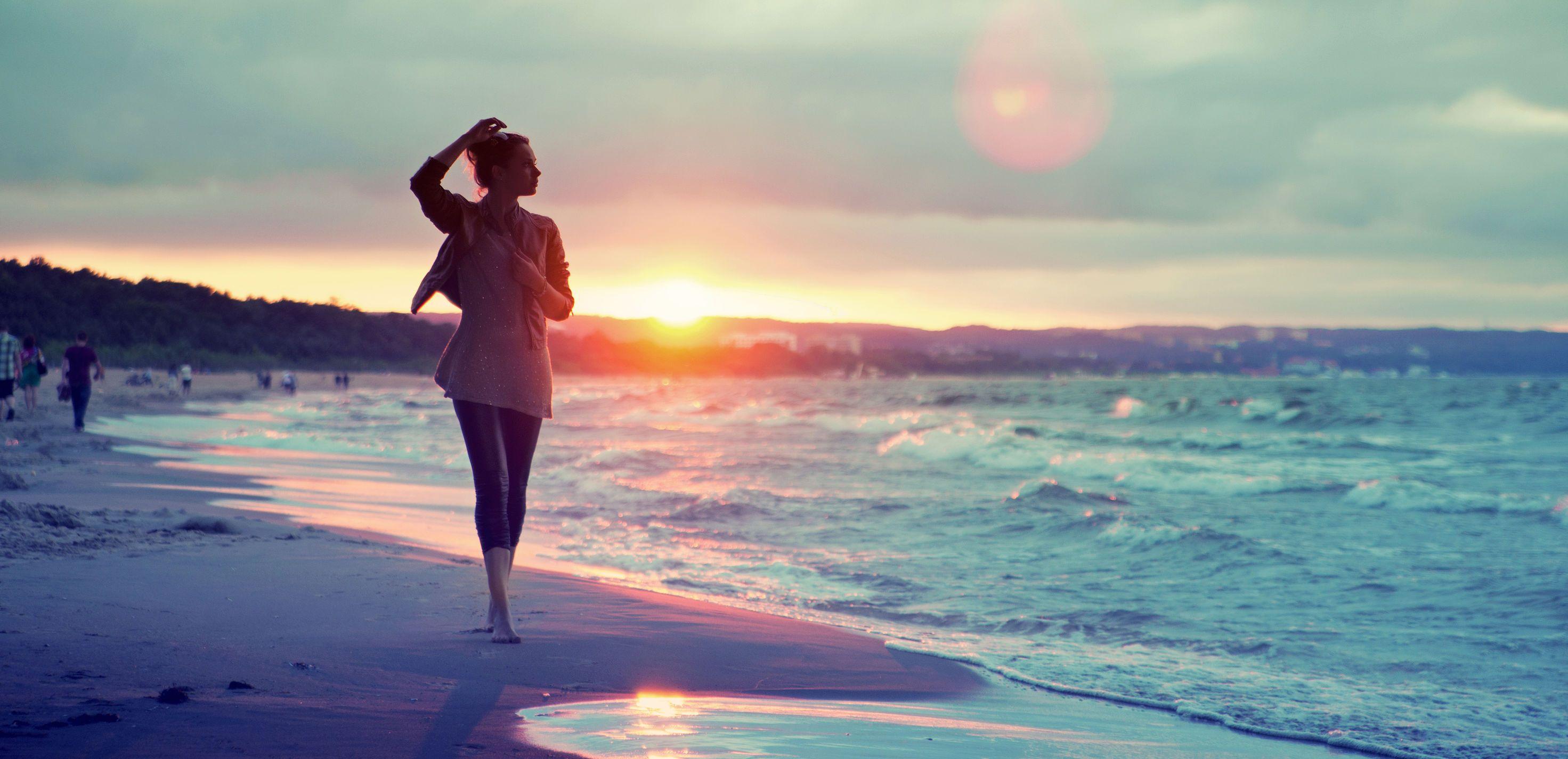 Mood Girl Sand Sea Water Wave Signs People Sun Sunset