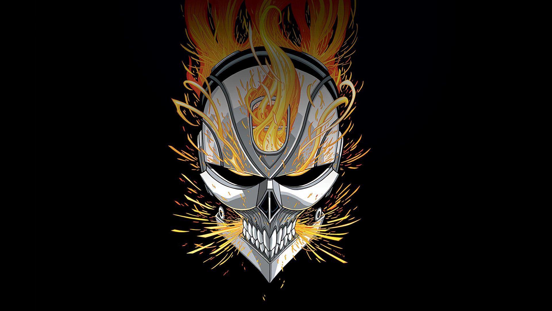 marvel comics ghost rider fire chopper skull wallpaper and background