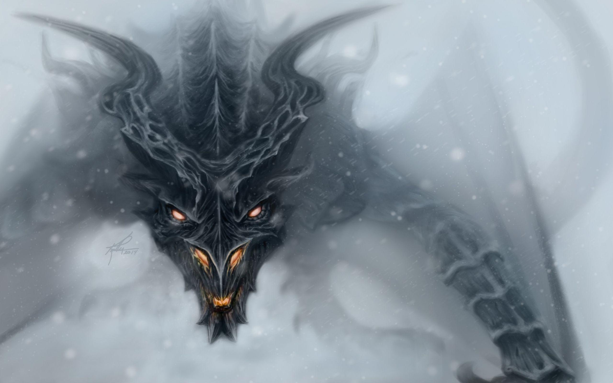 HD Background Skyrim Dragon Alduin Fog Art Game Wallpaper