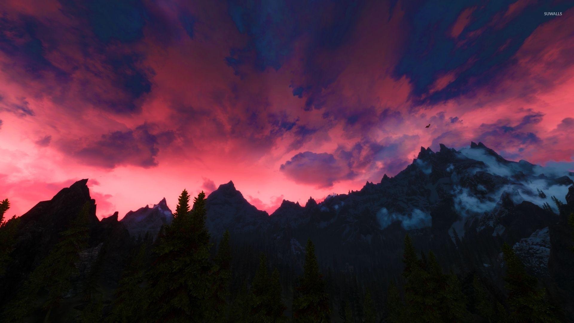 Red sky in The Elder Scrolls V: Skyrim wallpaper wallpaper