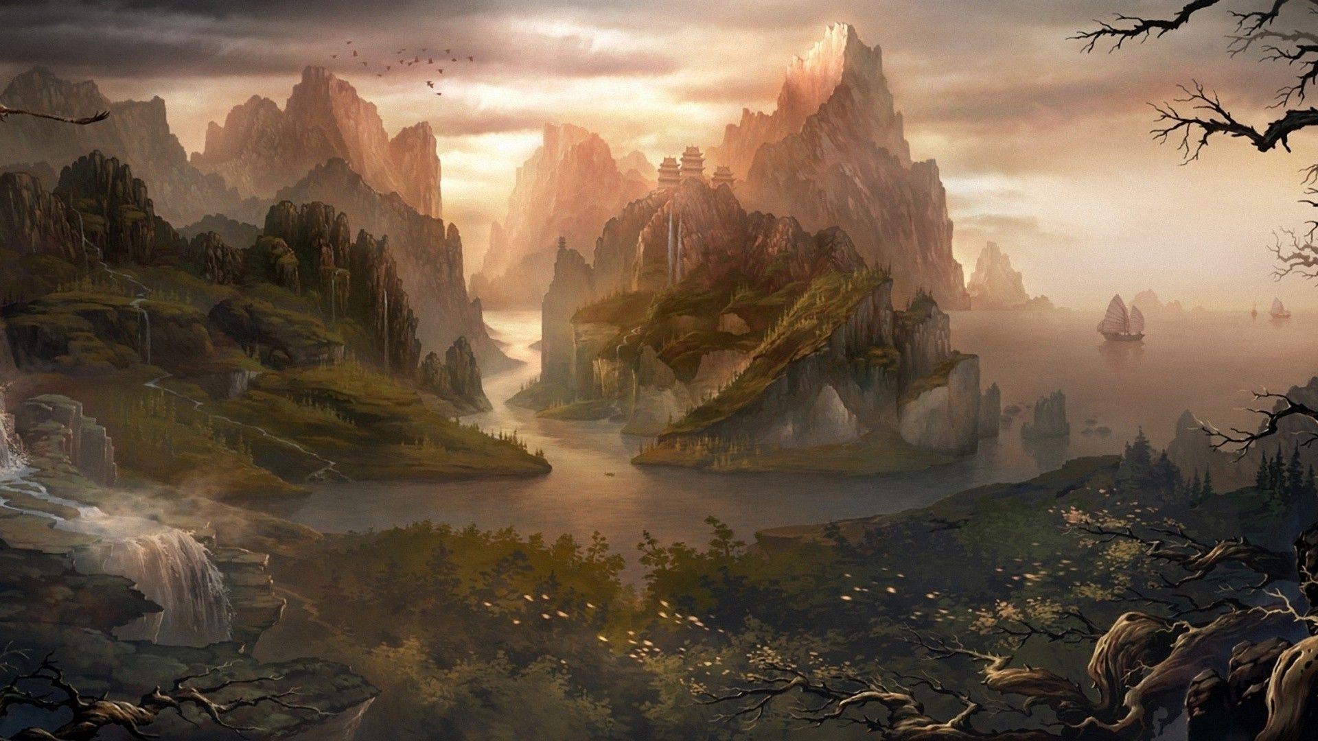 Mountain Landscape Fantasy Wallpaper. HD Desktop Background