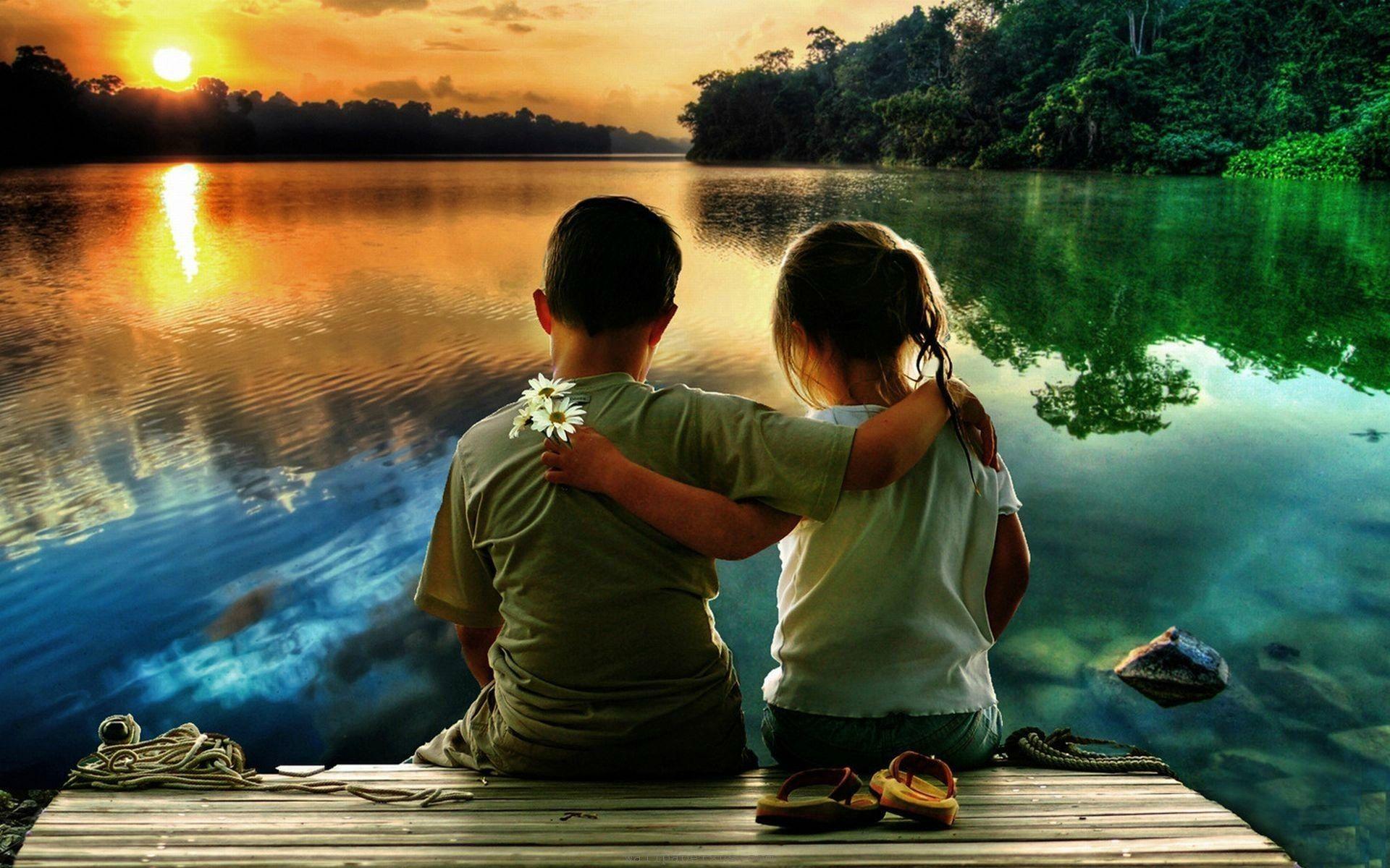 Childhood Friendship Boy And Girl and Background