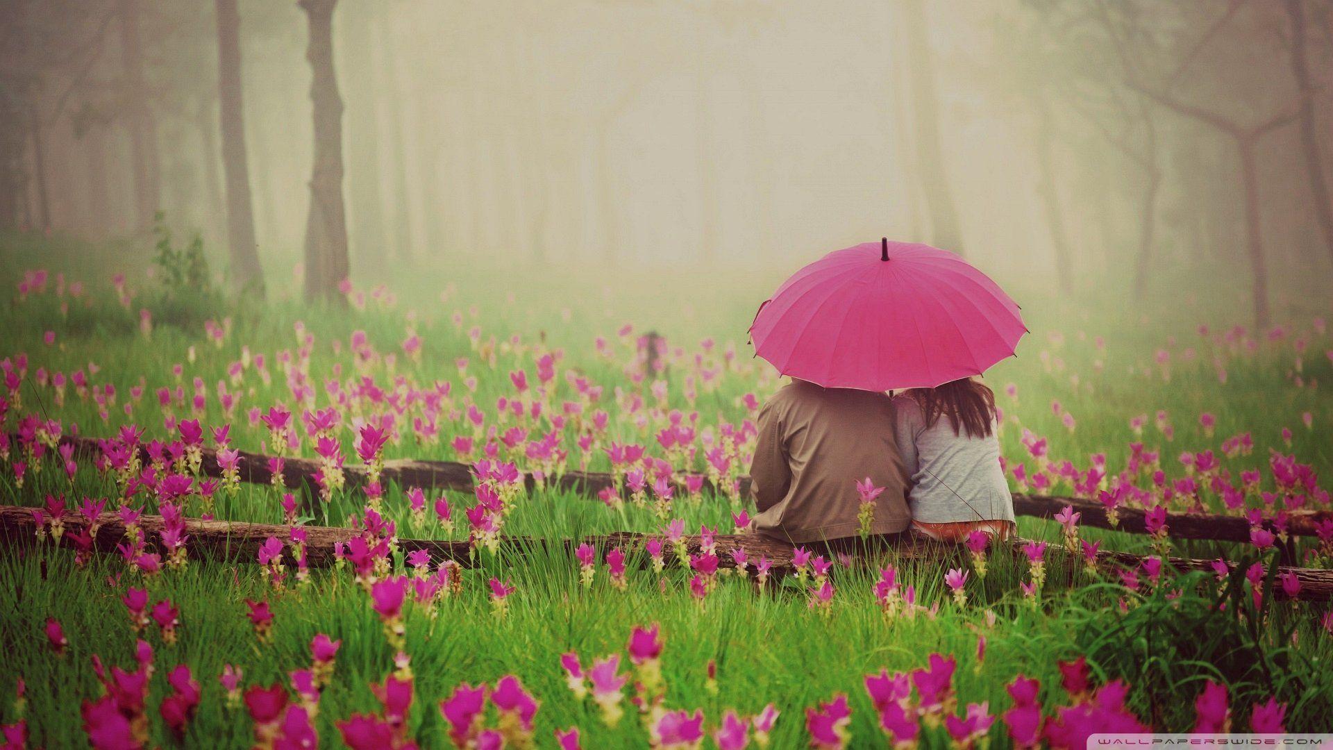 Wallpaper Romantic Couple Under Umbrella 1920 X 1080 Full HD