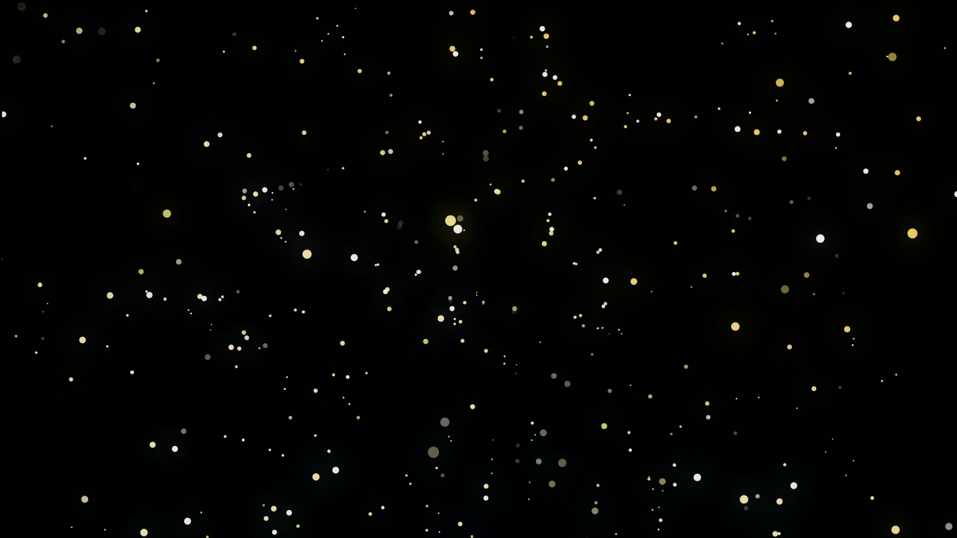 Glowing yellow white dot particles flickering on a dark black