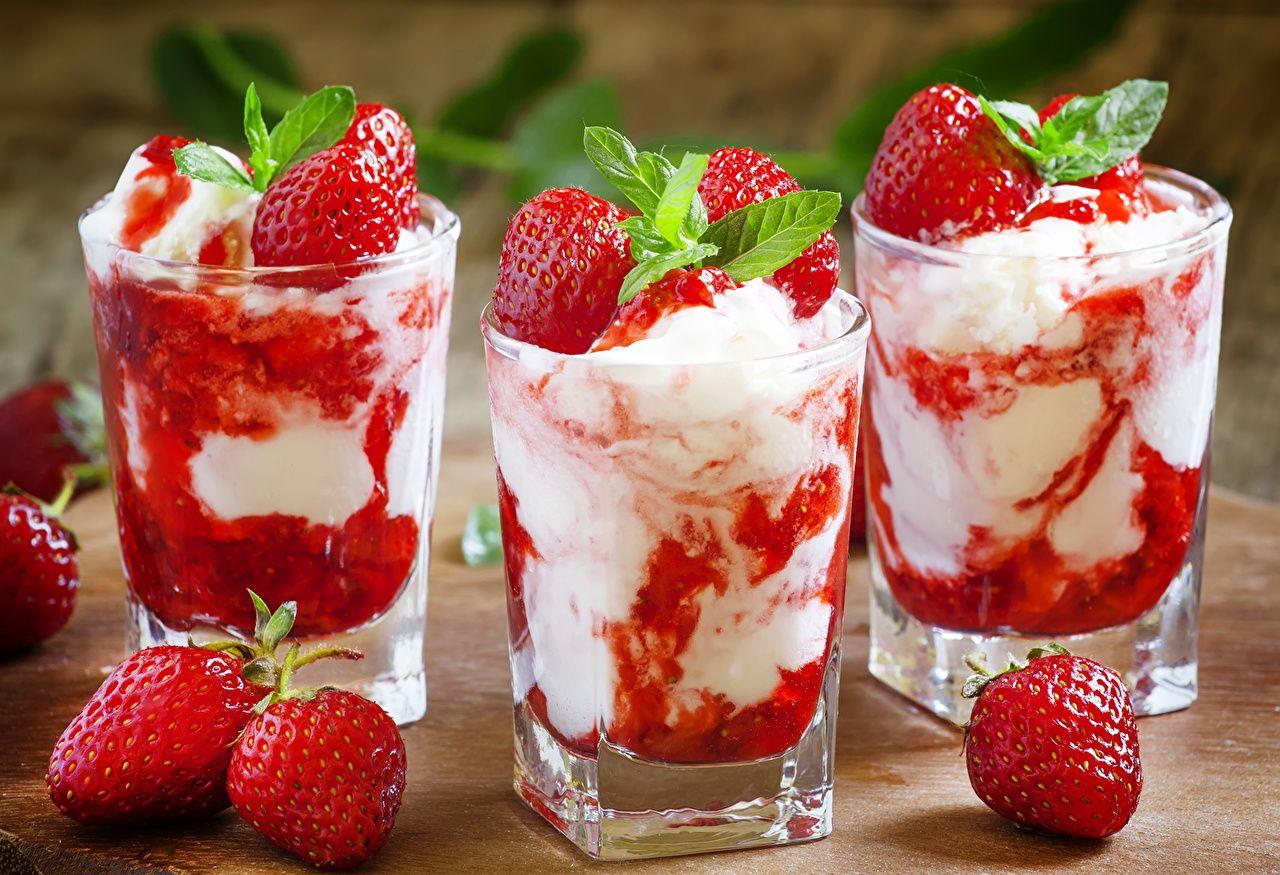 Wallpaper Ice cream Mentha Strawberry Highball glass Food Three 3