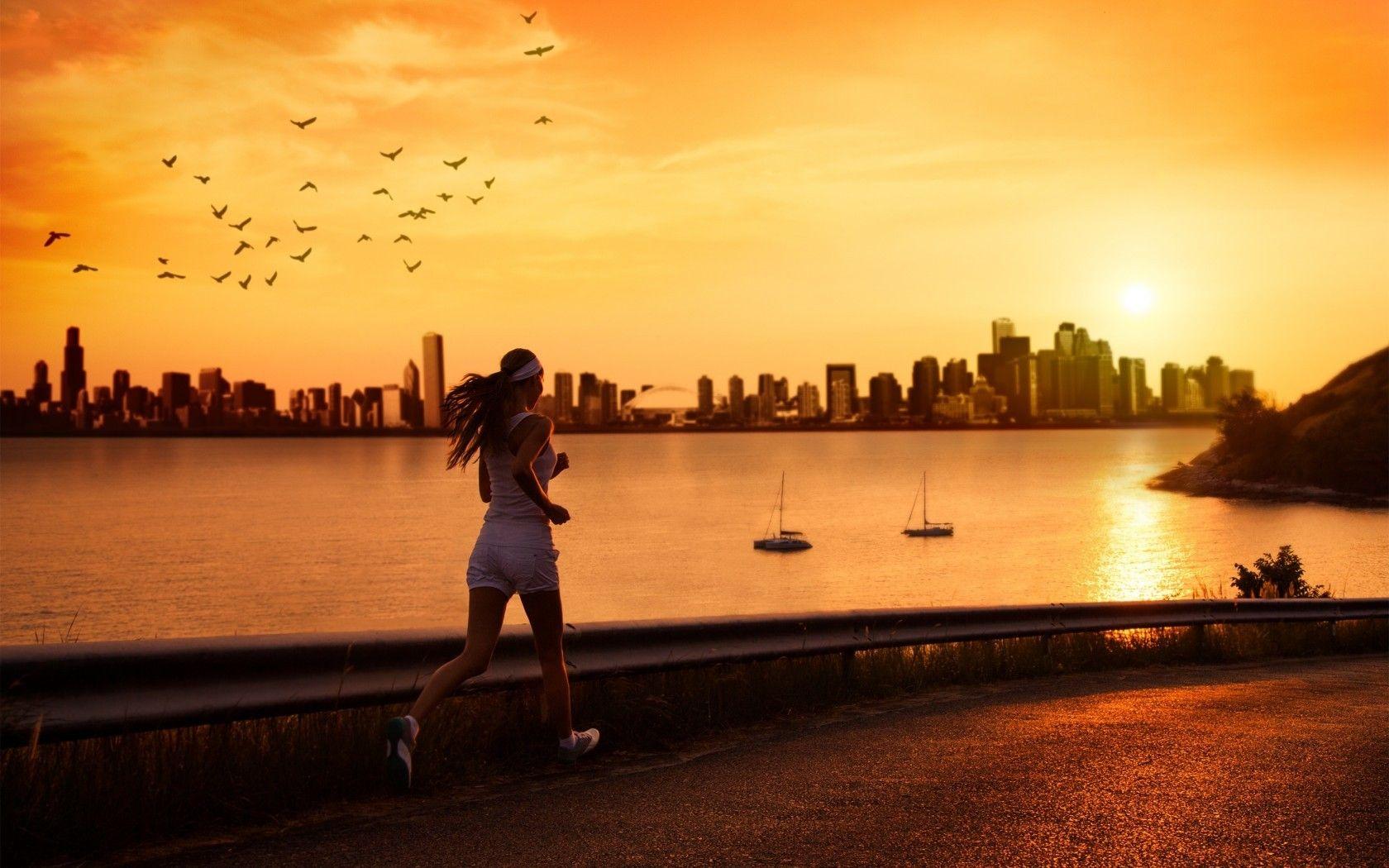 women, sunrise, dawn, sports, running, jogging wallpaper