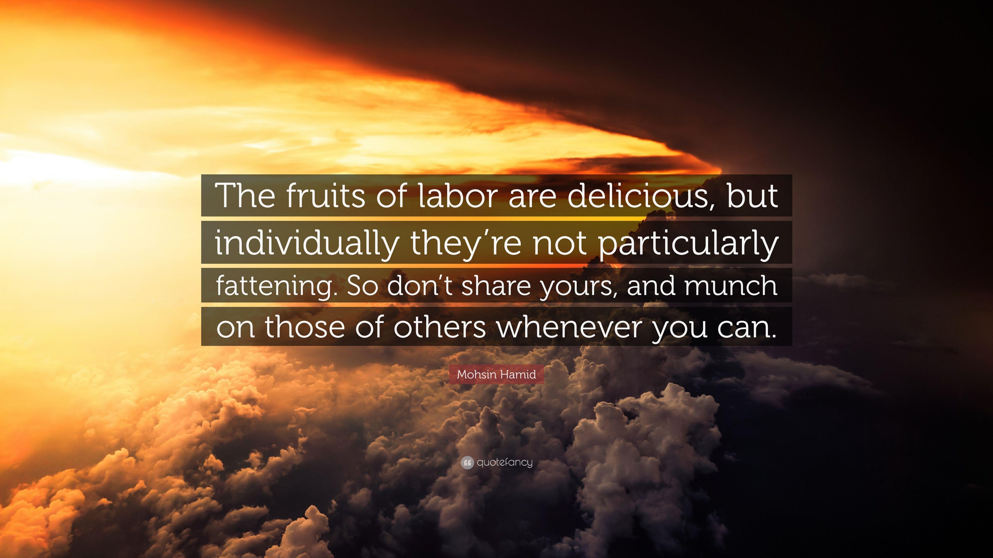 Mohsin Hamid Quote: “The fruits of labor are delicious, but
