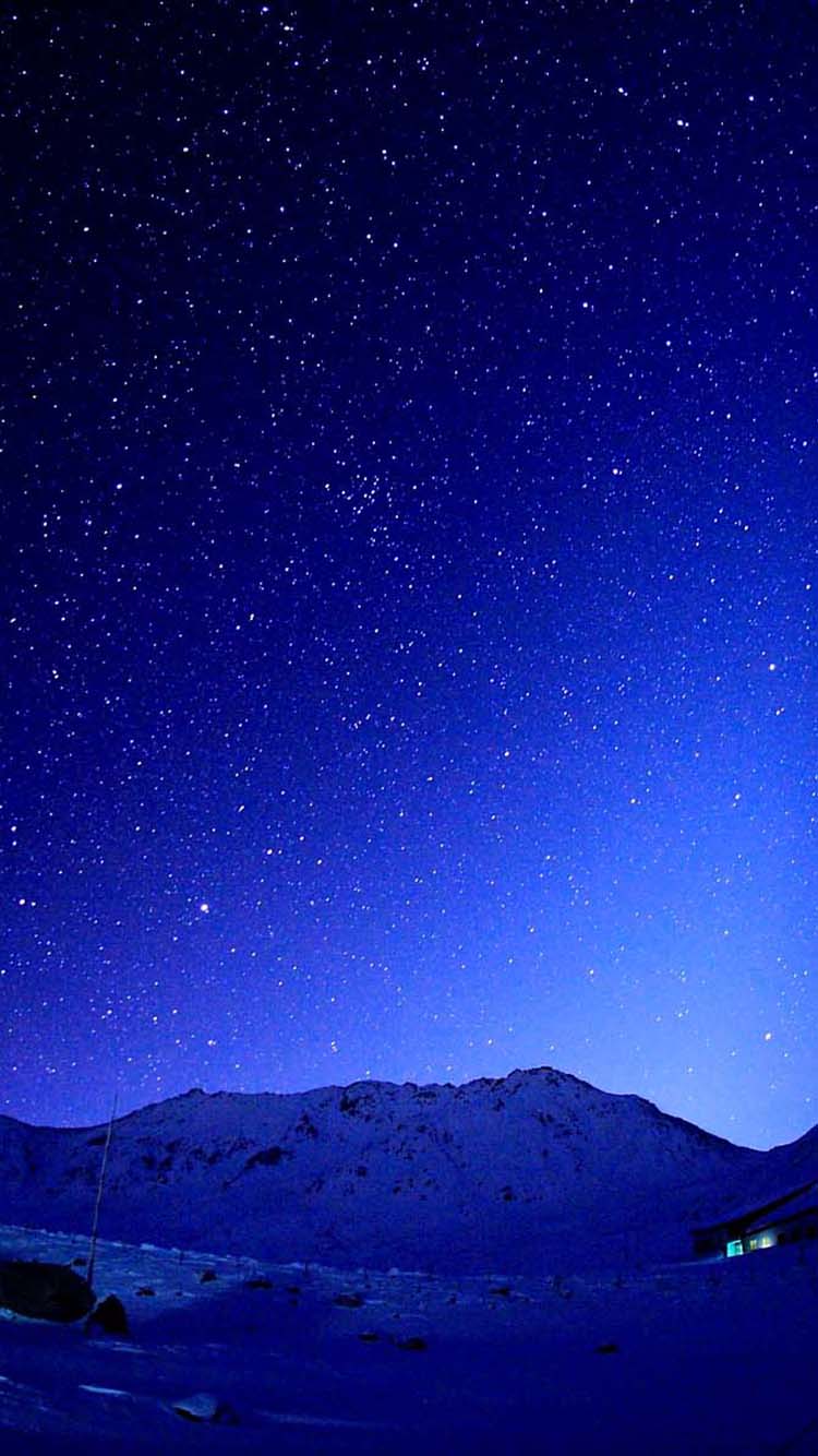 Cold Blue Starry Sky Mountains iPhone 6 Wallpaper HD