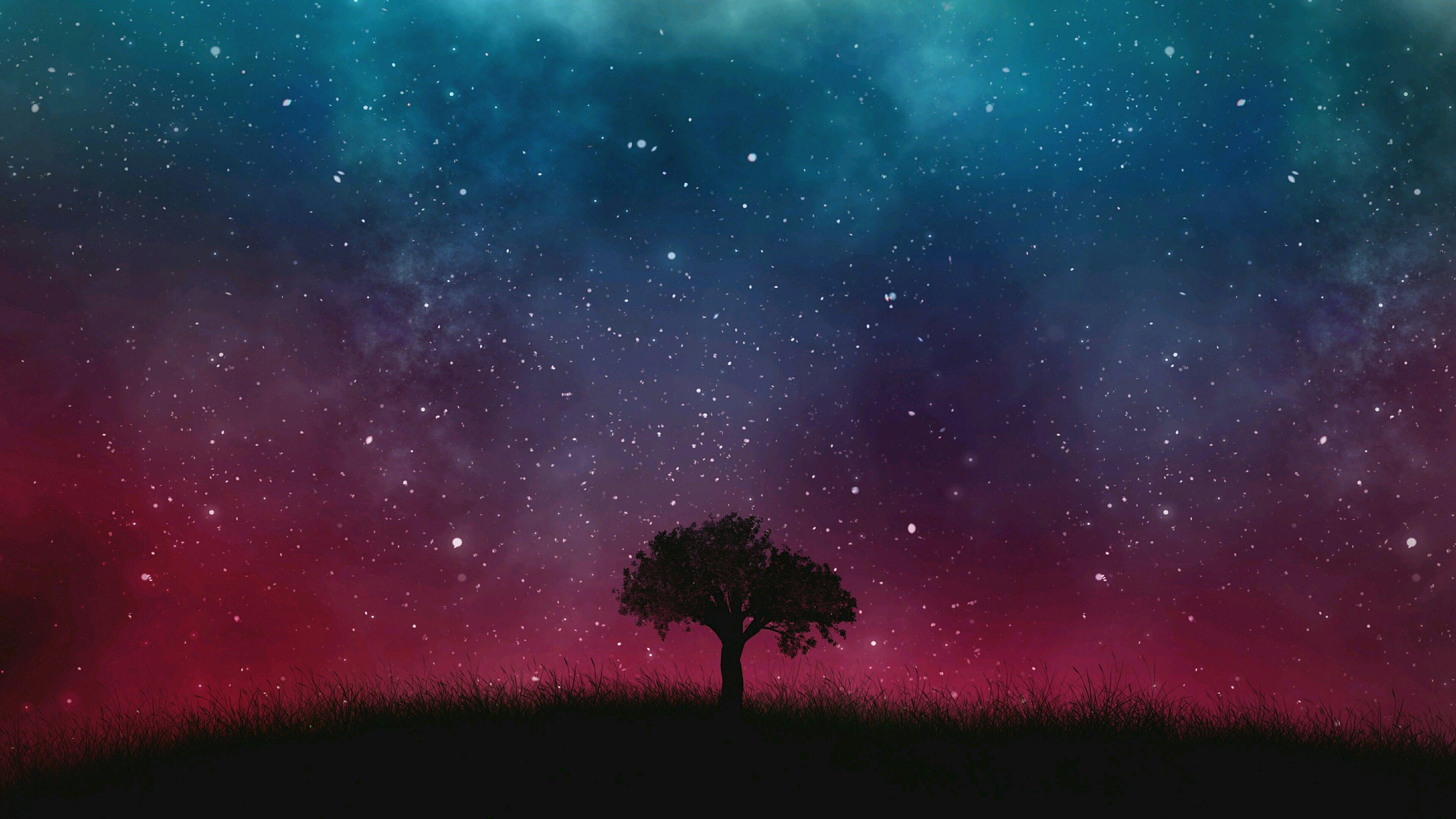 Lone Tree Under The Starry Sky Art Wallpaper. Wallpaper