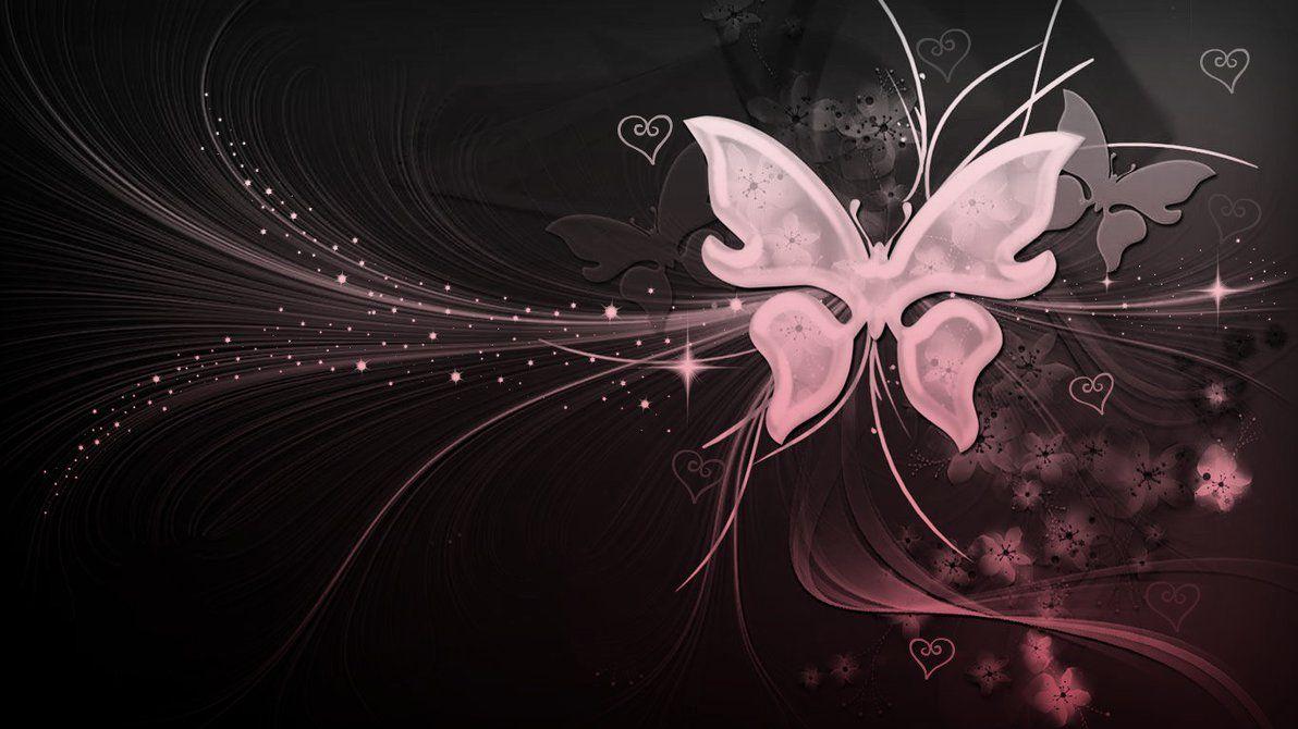 Black And White And Pink Butterfly With Hearts