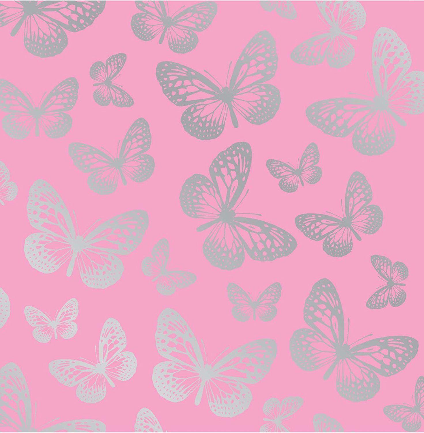 Fun4Walls Effect Butterflies Wallpaper, Metallic Silver