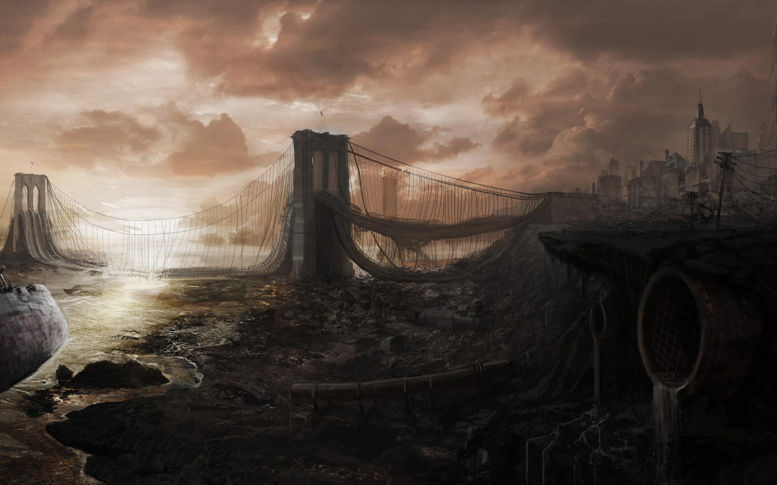 HD Apocalyptic Brooklyn Bridge Apocalypse Artwork Background Image