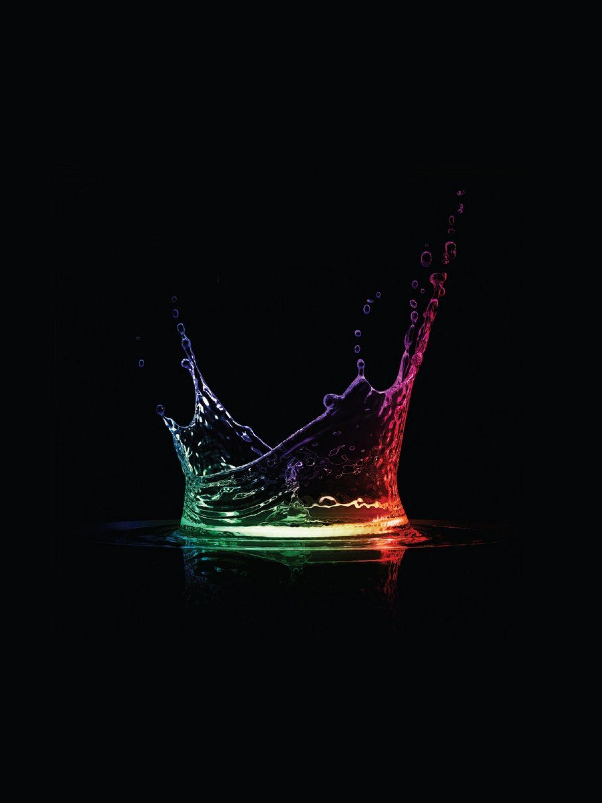 3D Rainbow Water Drop Black Android 1200. wallpaper