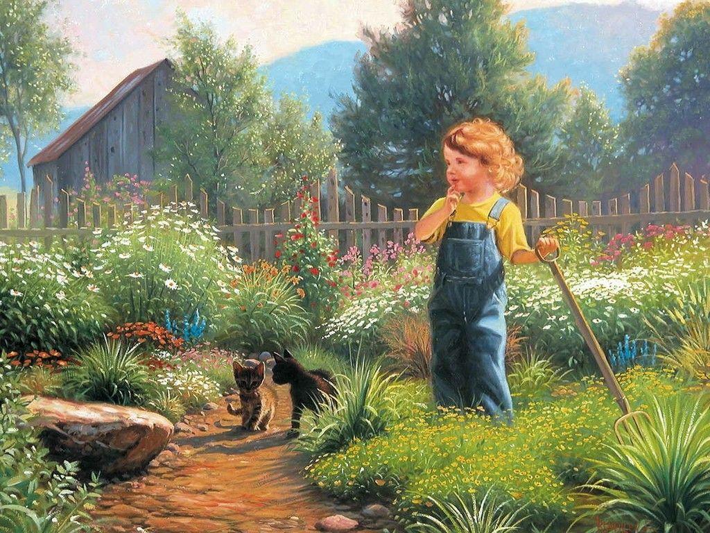 Grass: Little Gardener Boy Art Nature Garden Gardner Wallpaper