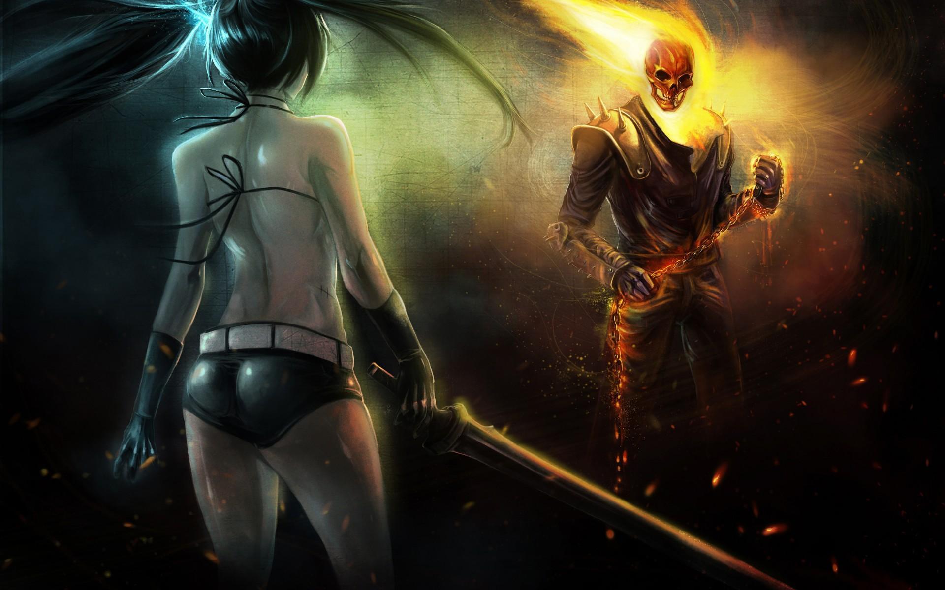 black rock shooter vs ghost rider HD desktop wallpaper, Widescreen