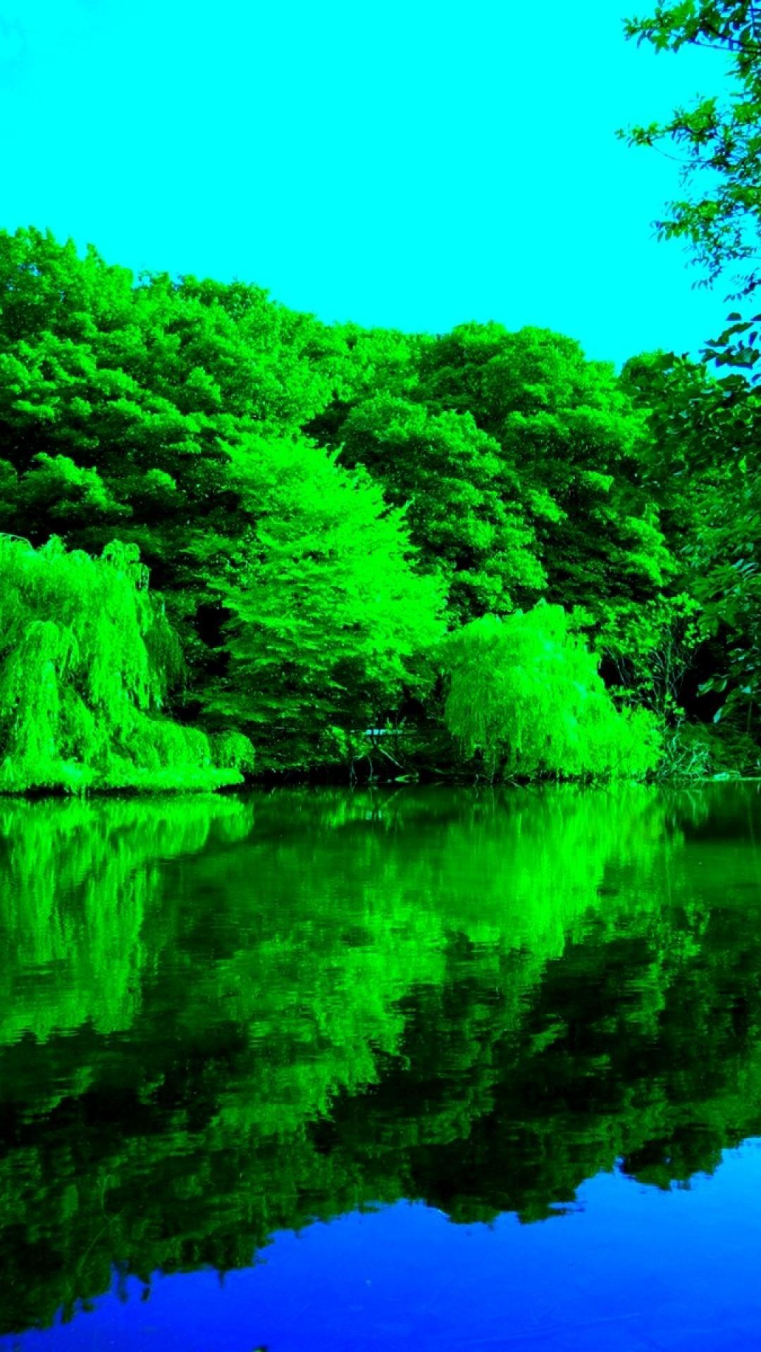 Green forest river wallpaper