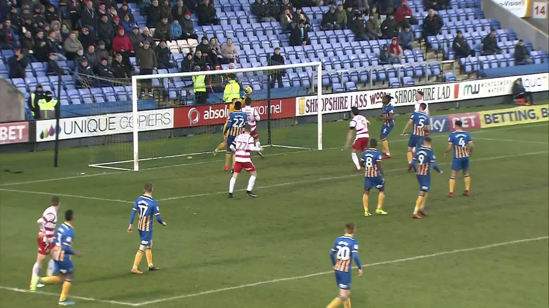 WATCH: Did Doncaster's equaliser against Shrewsbury cross the line