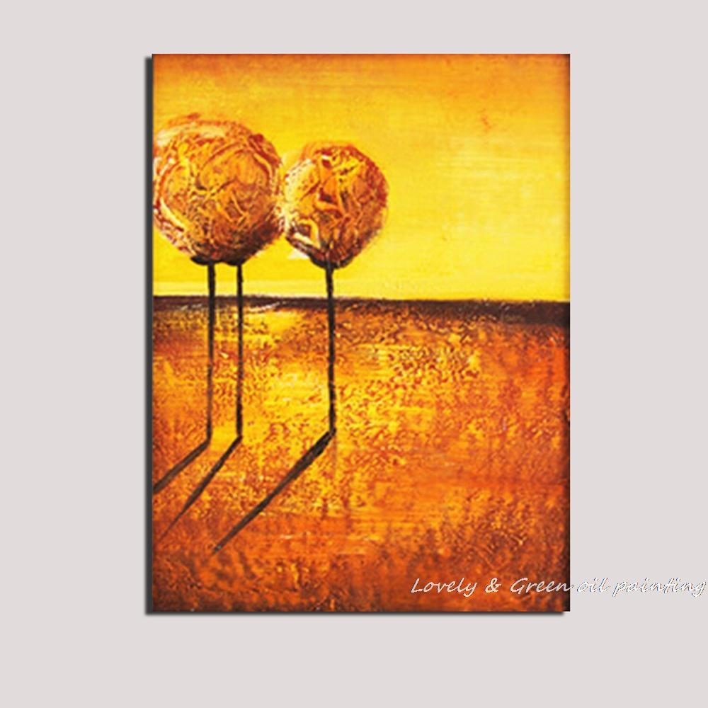 Hand Painted High Quality Golden Color Background Tree Oil Painting