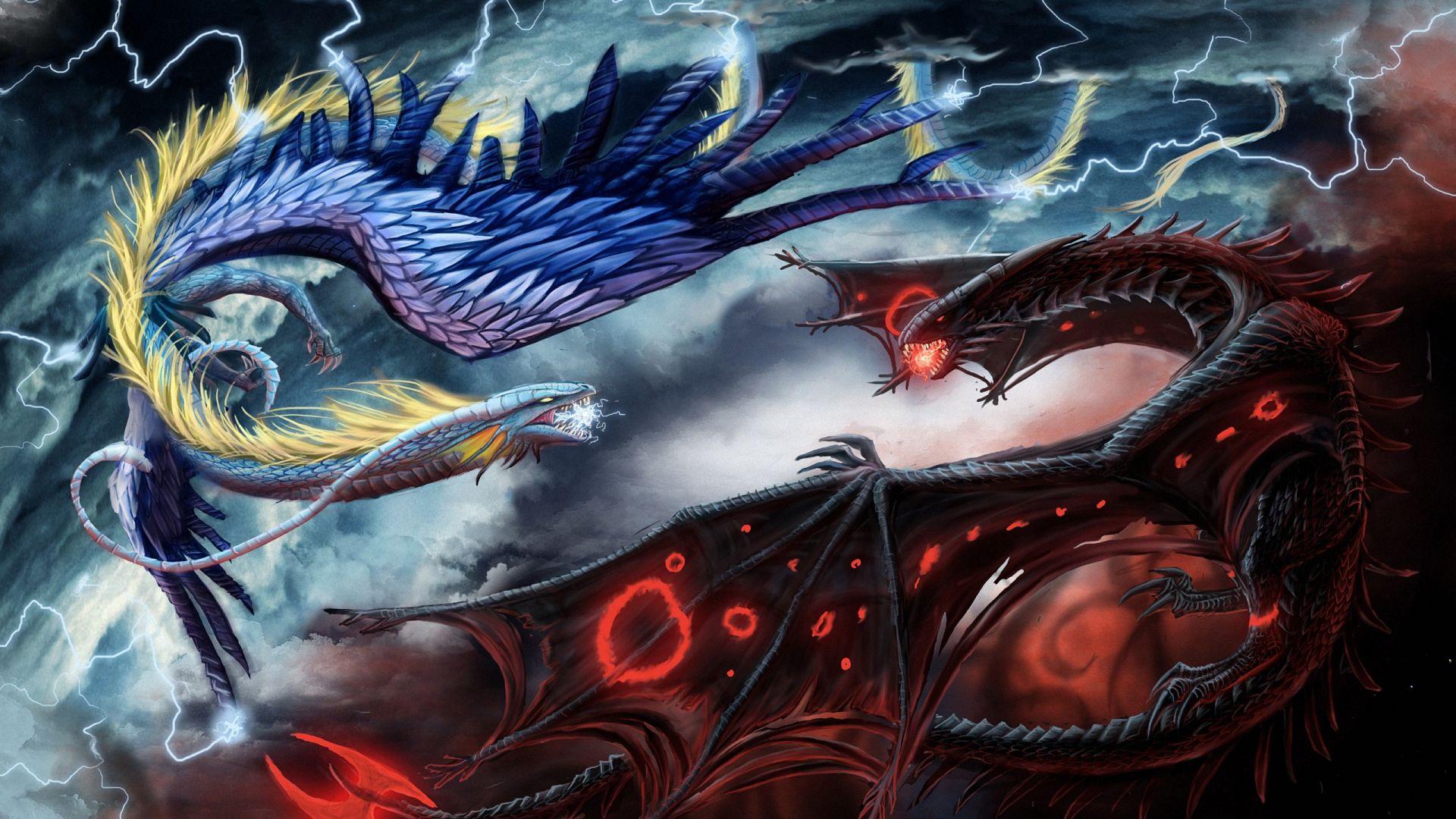 Free 1920x1080 Fantasy Fight Battle Dragons Wallpaper Full HD 1080p