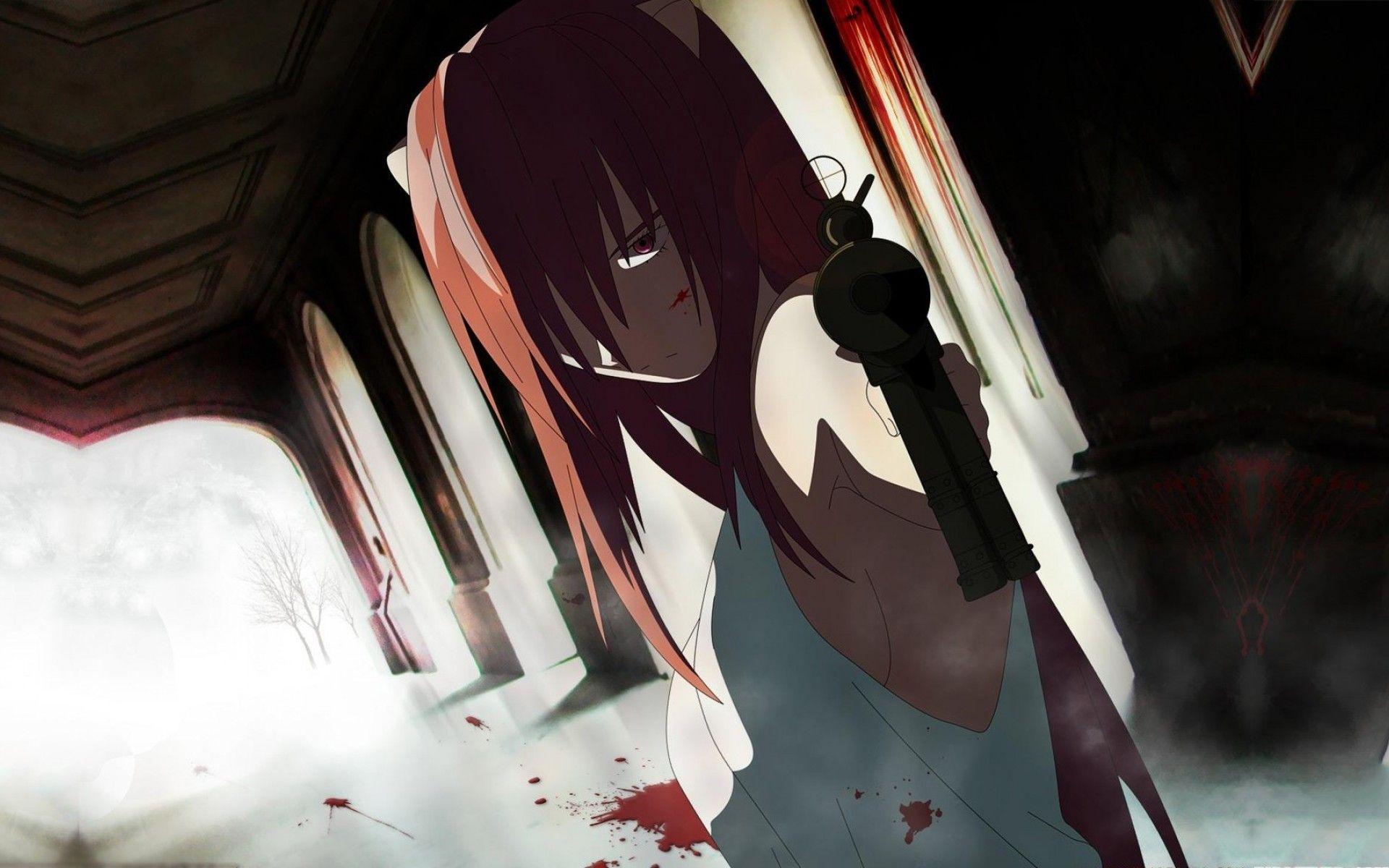 Simply: Elfen Lied anime blood splatters guns horns