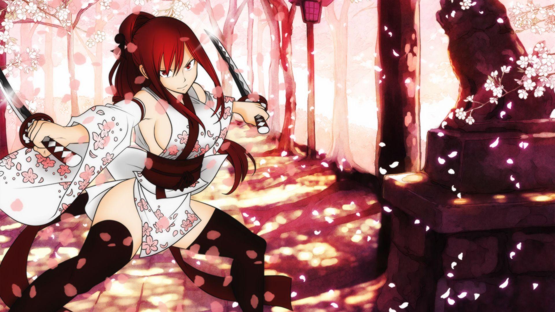 Scarlet erza kimono dress Anime girls Fairy Tail Wallpaper HD