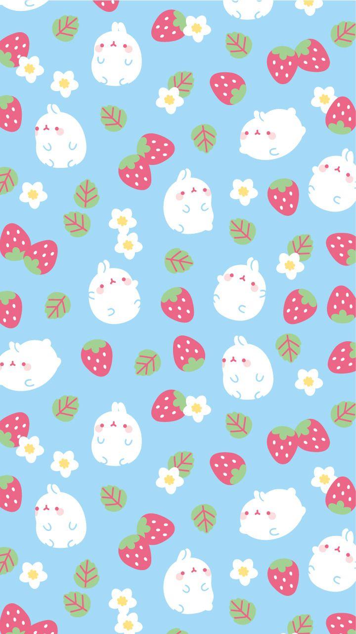 cute korean Strawberries molang phone background ravilang