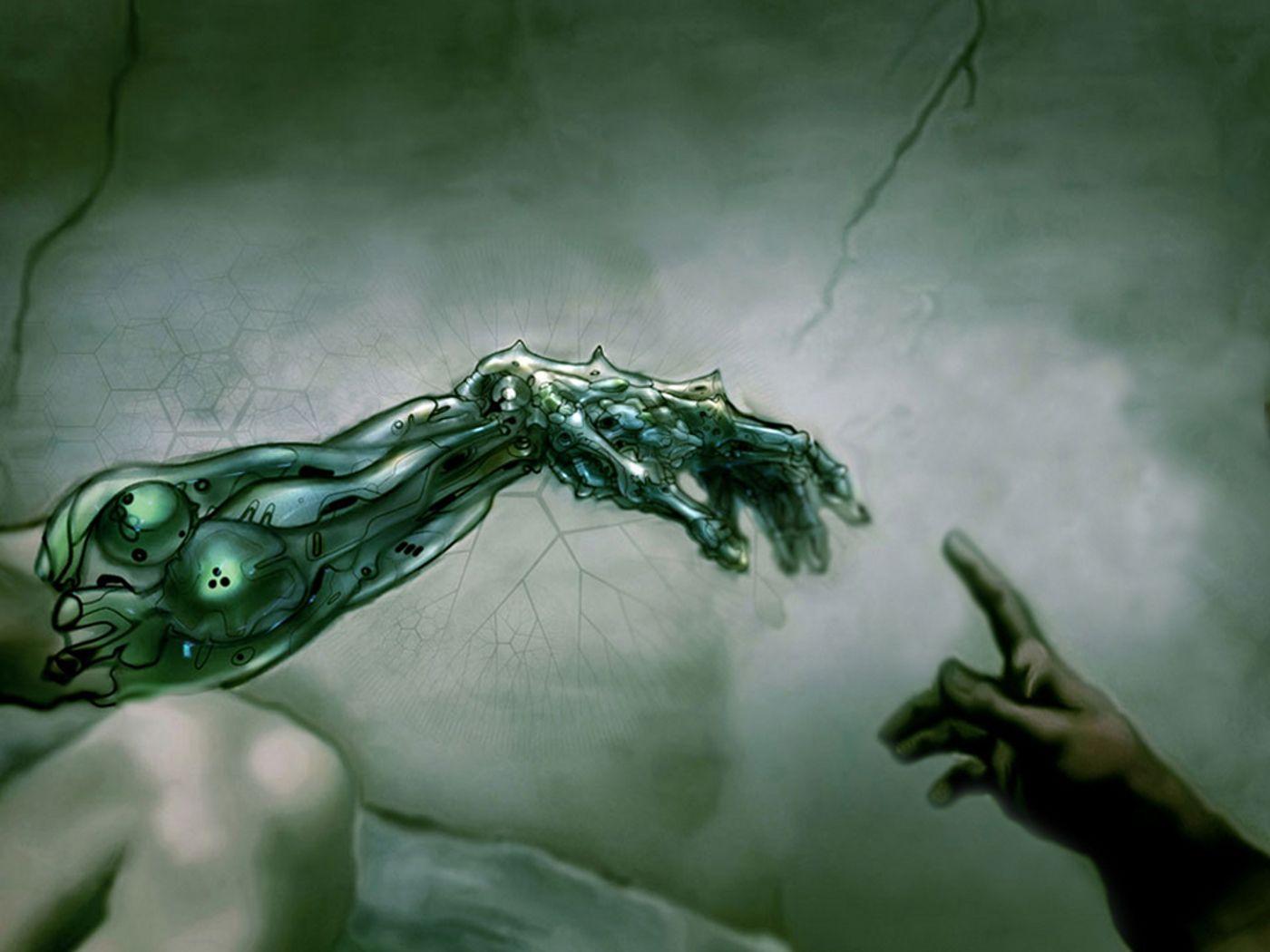 paintings, robots, cyborgs, men, The Creation of Adam wallpaper