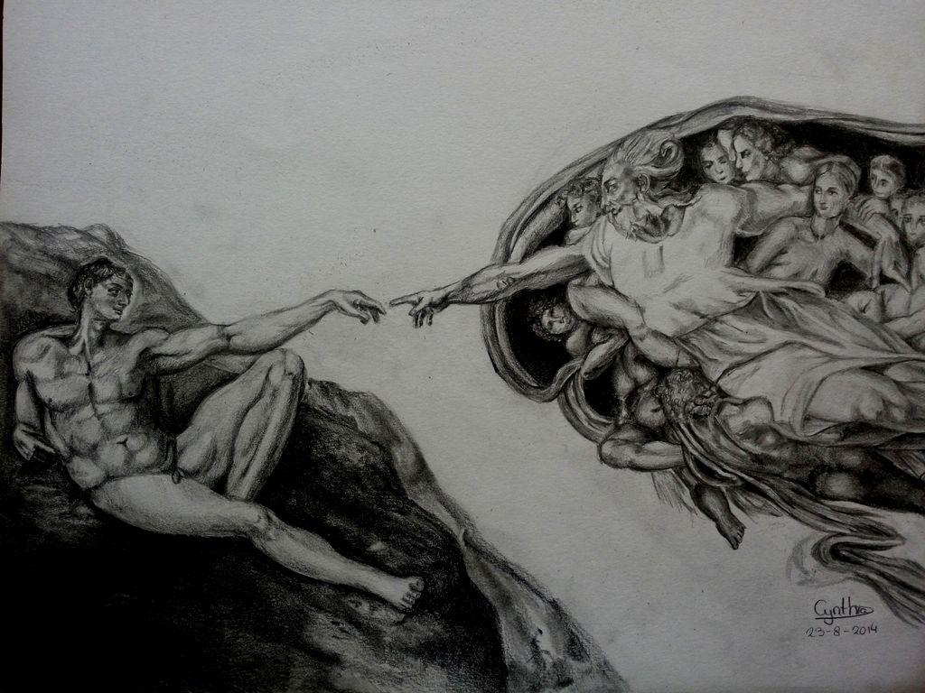 PENCIL DRAWING Creation of Adam, Michelangelo