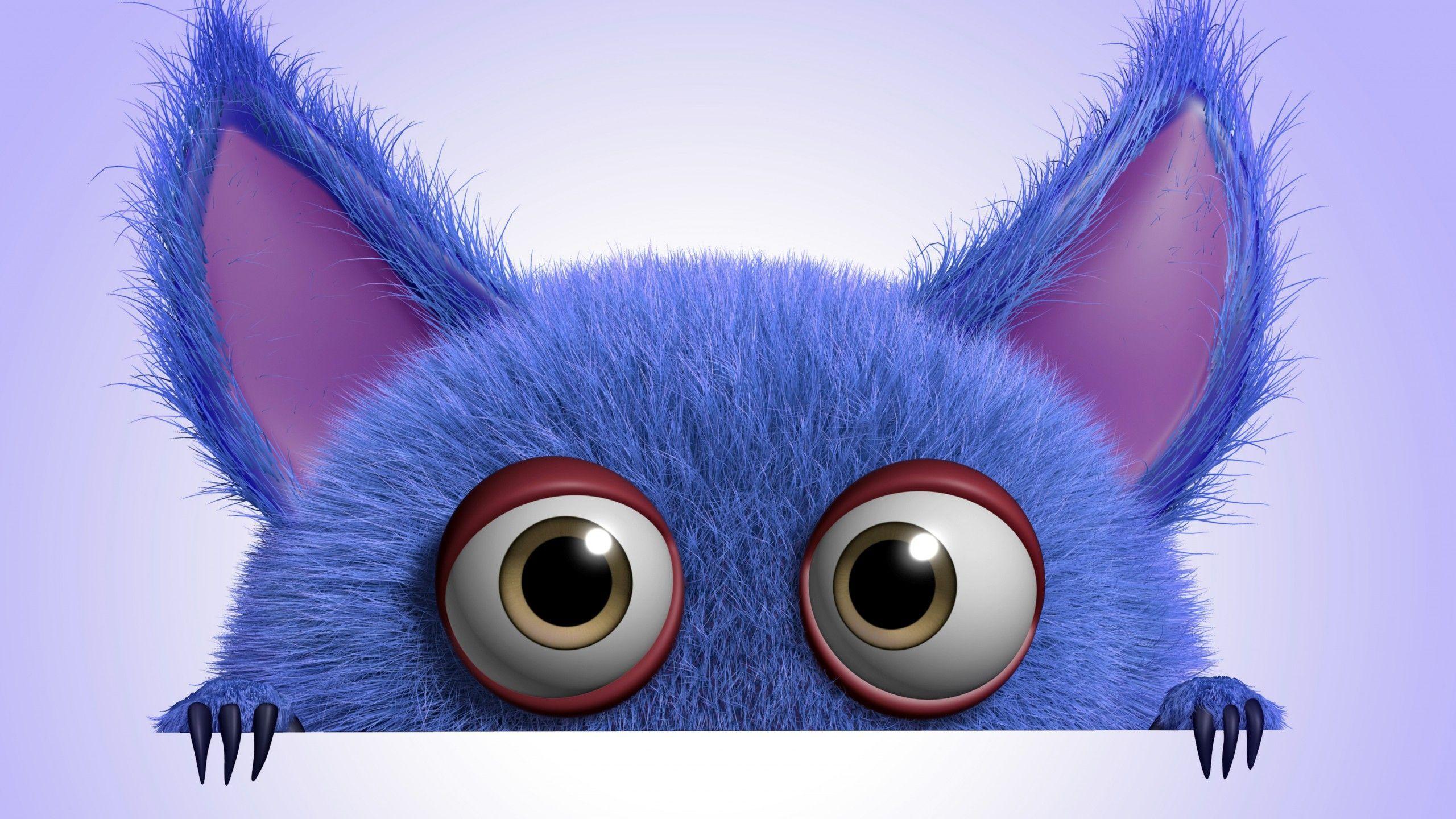 Download wallpaper 3D, funny, monster, cartoon, cute, fluffy