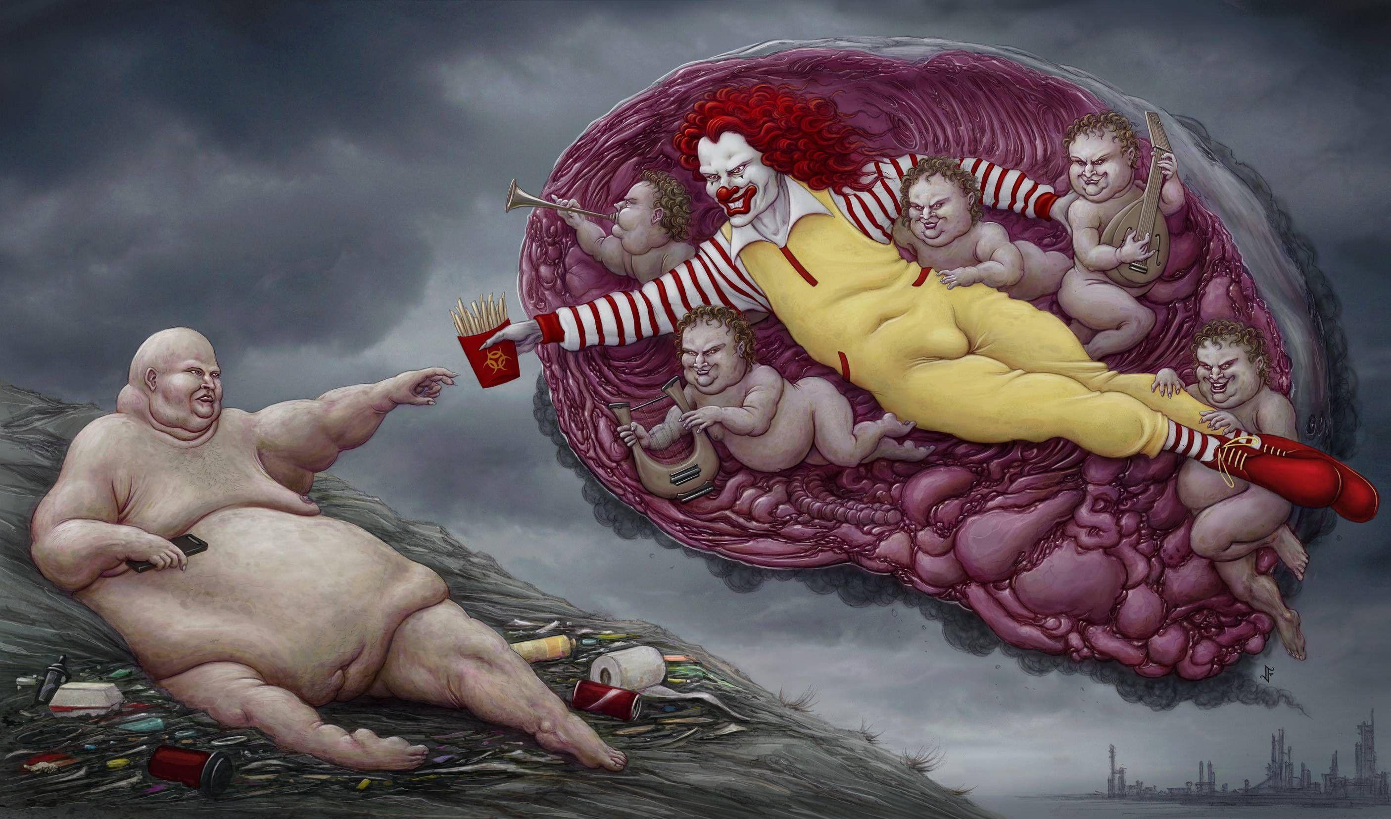 Ronald McDonald, #The Creation of Adam, #McDonald's, #dark humor