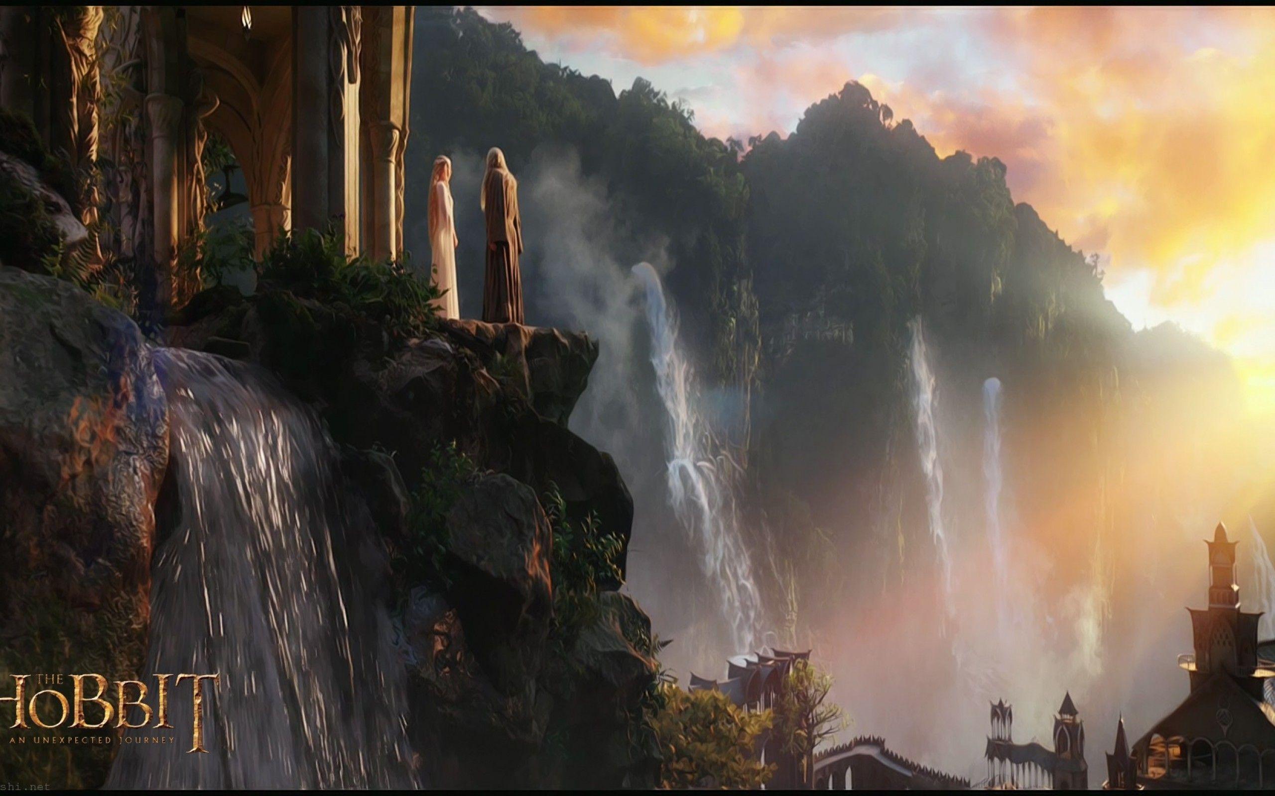 Rivendell Castle Sunset Waterfalls The Hobbit HD Wallpaper