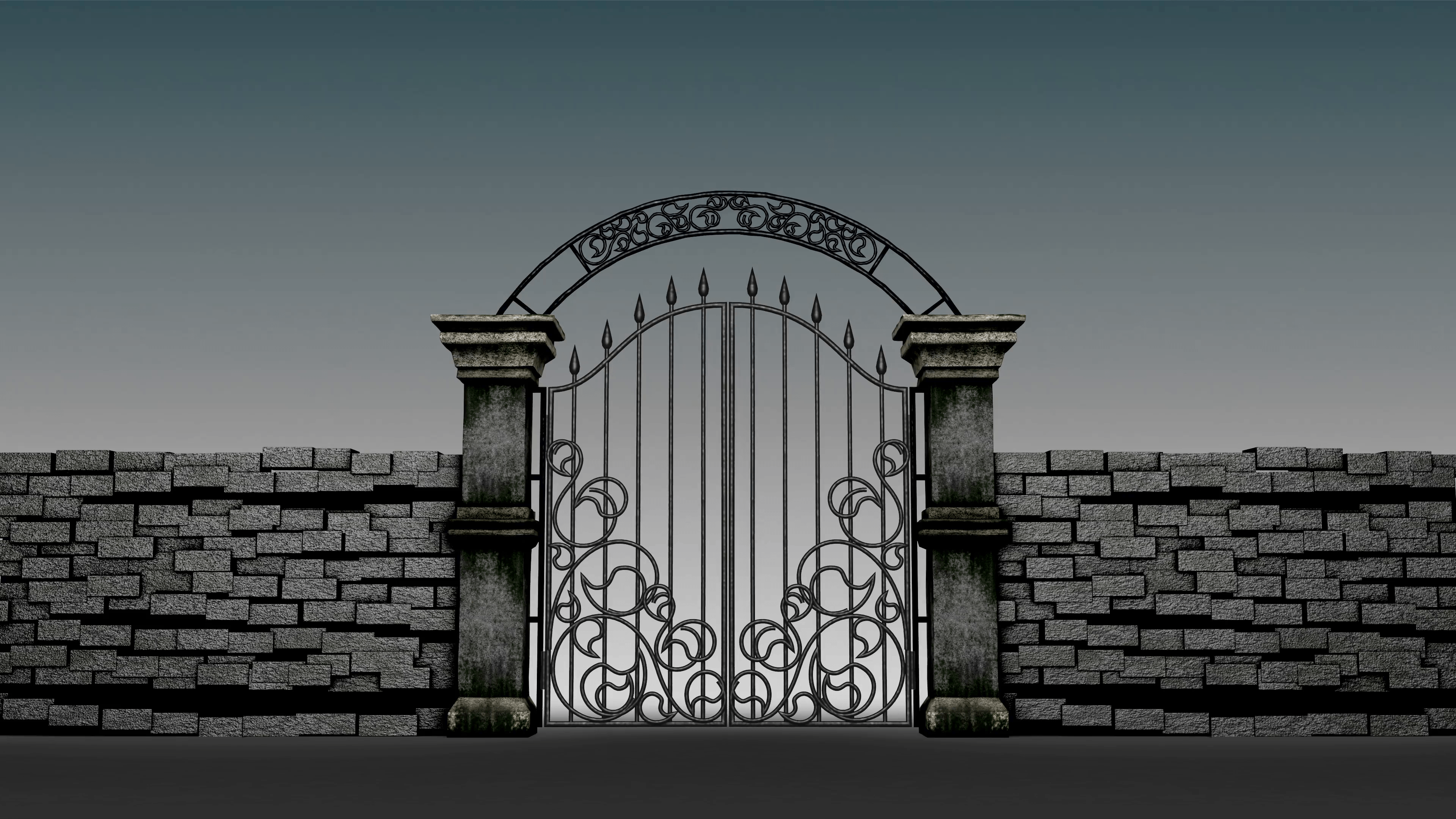 Gothic gates open on gloomy background, 3D animation Stock Video