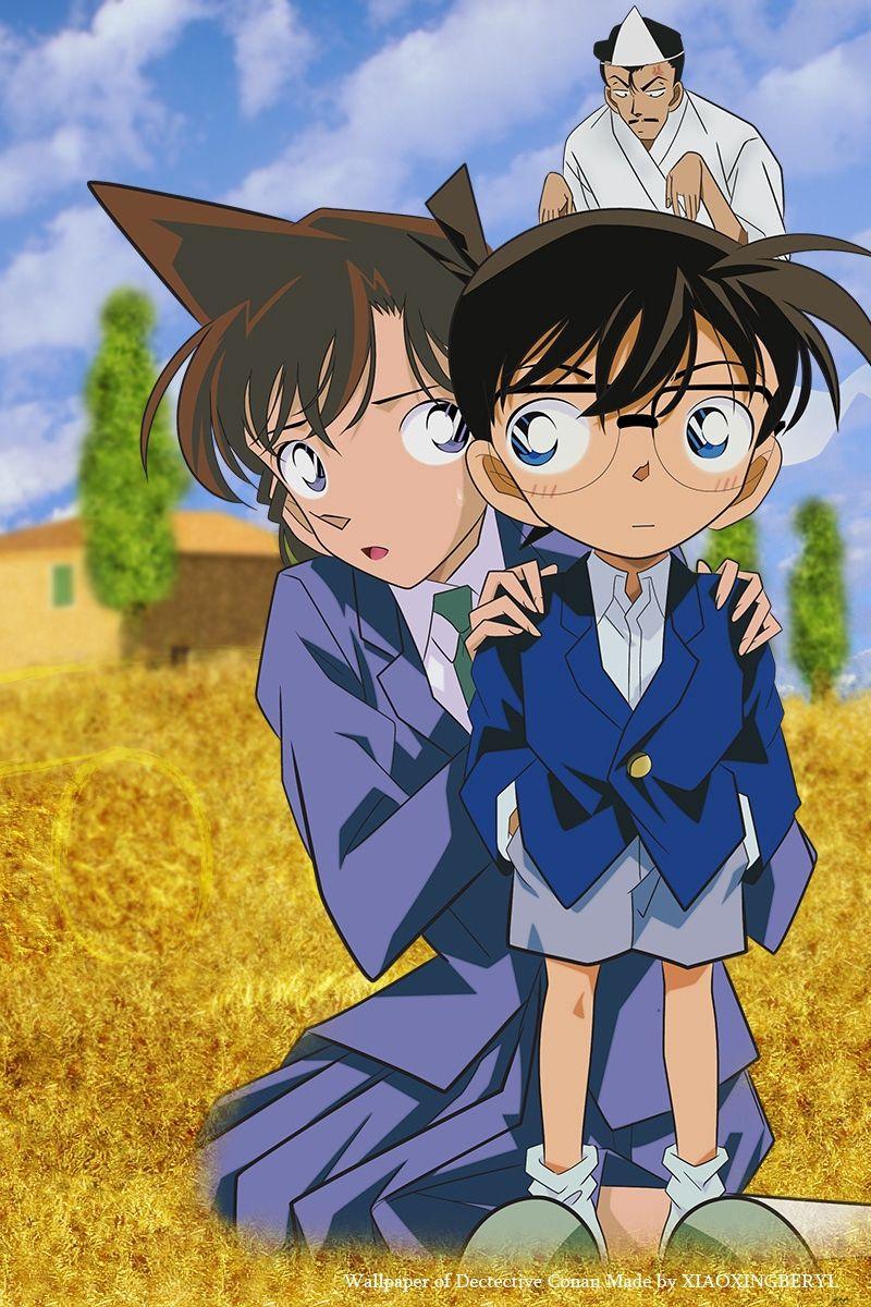 Download wallpaper 800x1200 detective conan, child, girl, man, fear