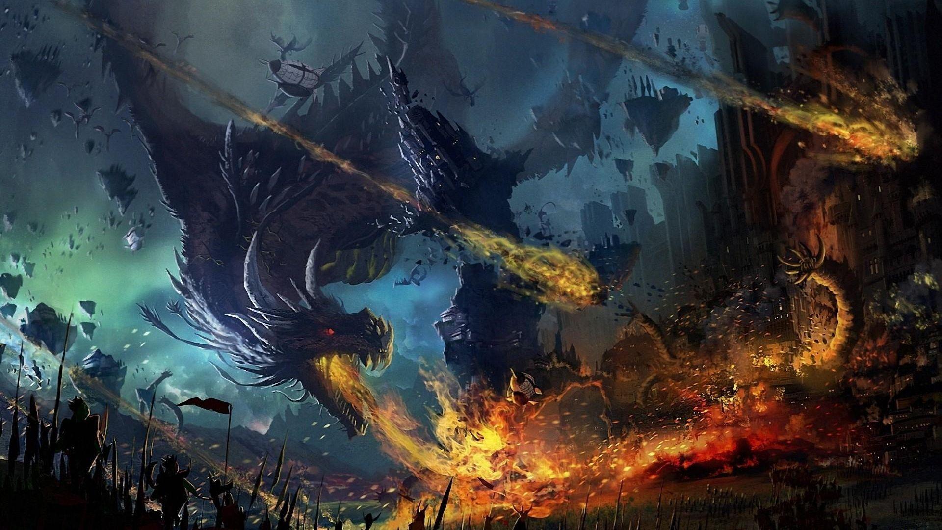 Dragon Fall Fire Flame War Battle Background 1920x1080 file