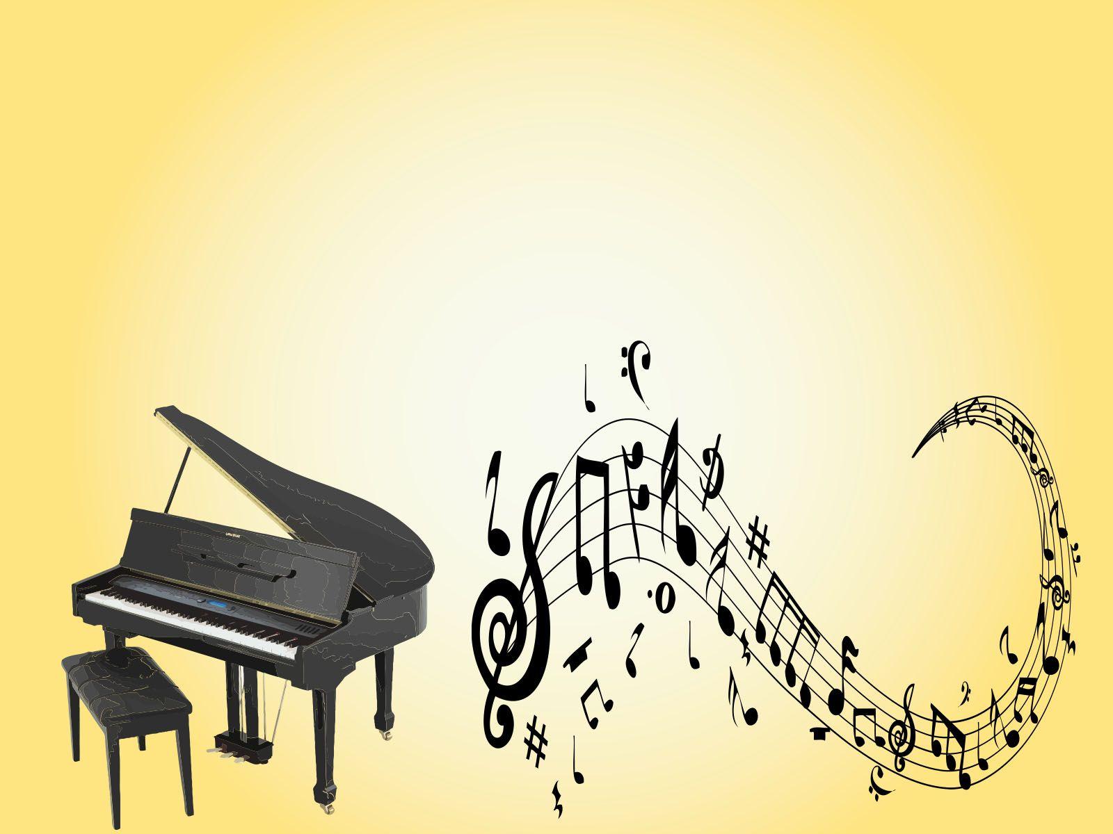 Piano and Treble Clef PPT Background, Music, Yellow