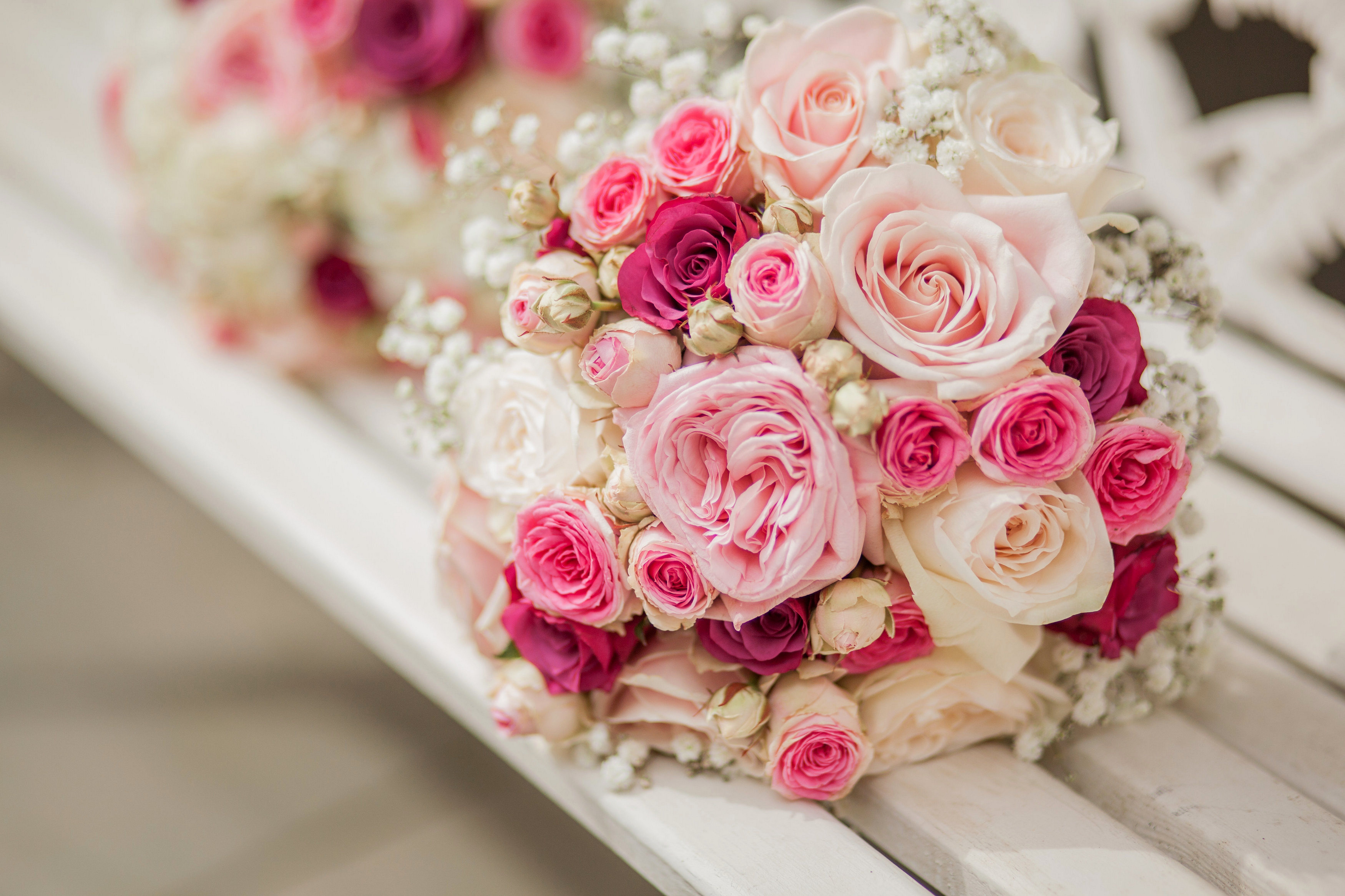 Wallpaper Wedding Bouquet, Pink roses, Baby pink, HD, 5K, Flowers